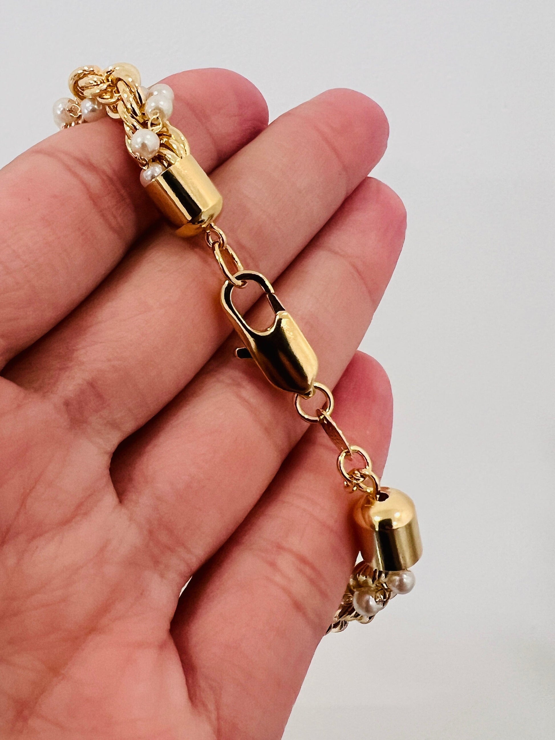18KT Gold Filled Bracelets, Gold Filled Pearl Rope Bracelet | Classic Rope Meets Luxe Pearl Detail by HAUS OF MONOGRAM