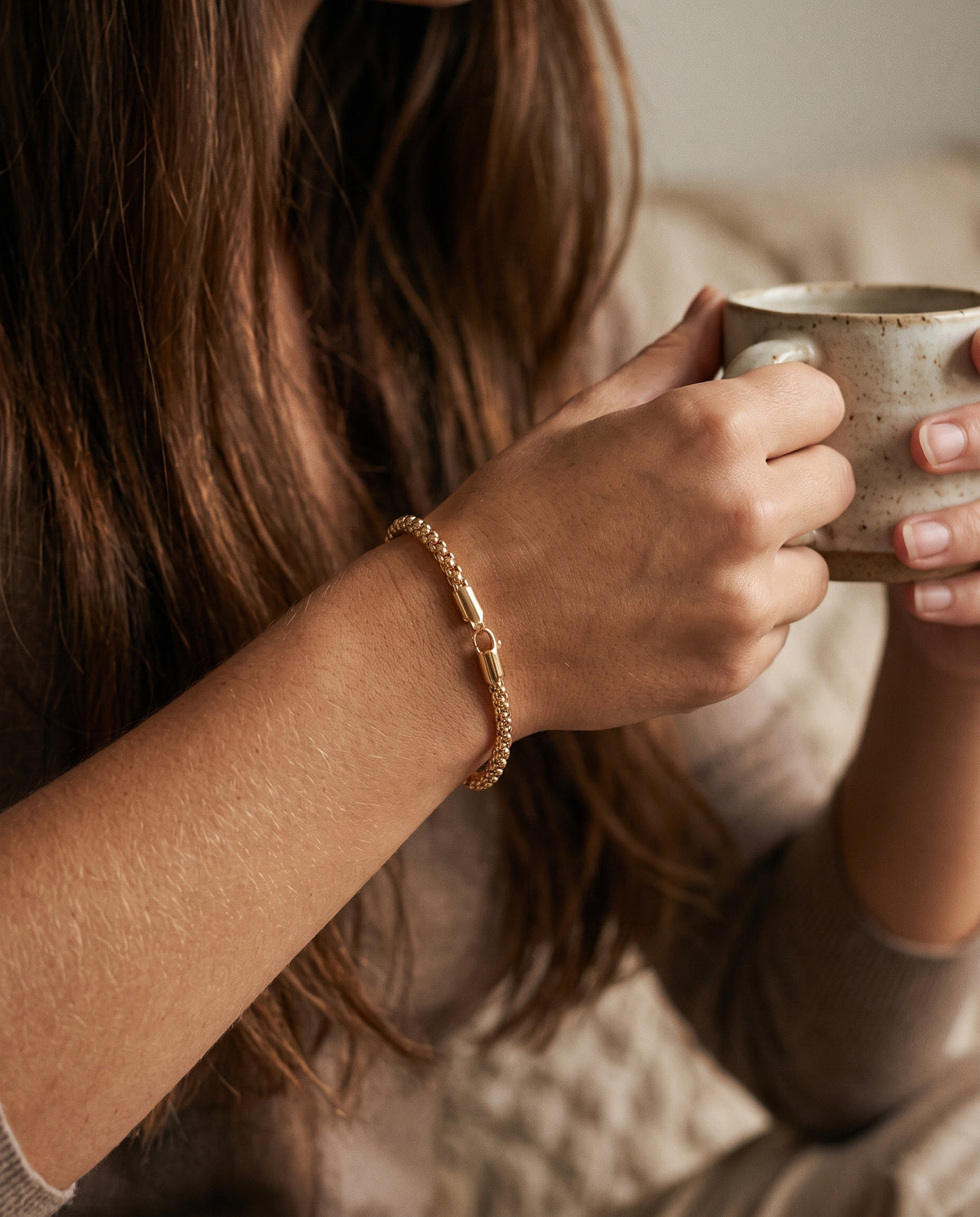 Gold Filled Popcorn Bracelet worn by a model