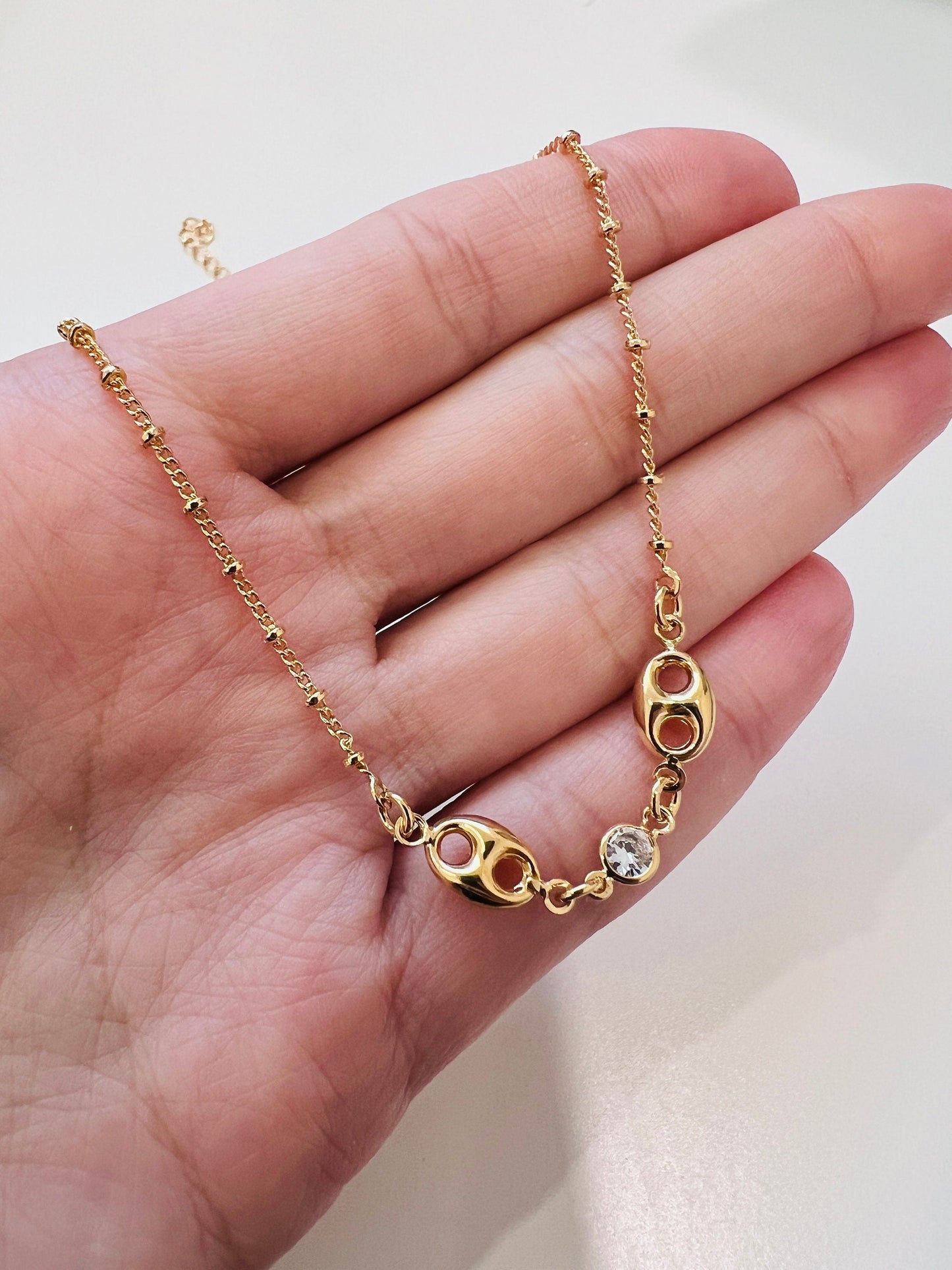 18KT Gold Filled Necklaces, Gold Filled Puff & CZ Necklace | Sparkling Accent Chain Layer by HAUS OF MONOGRAM