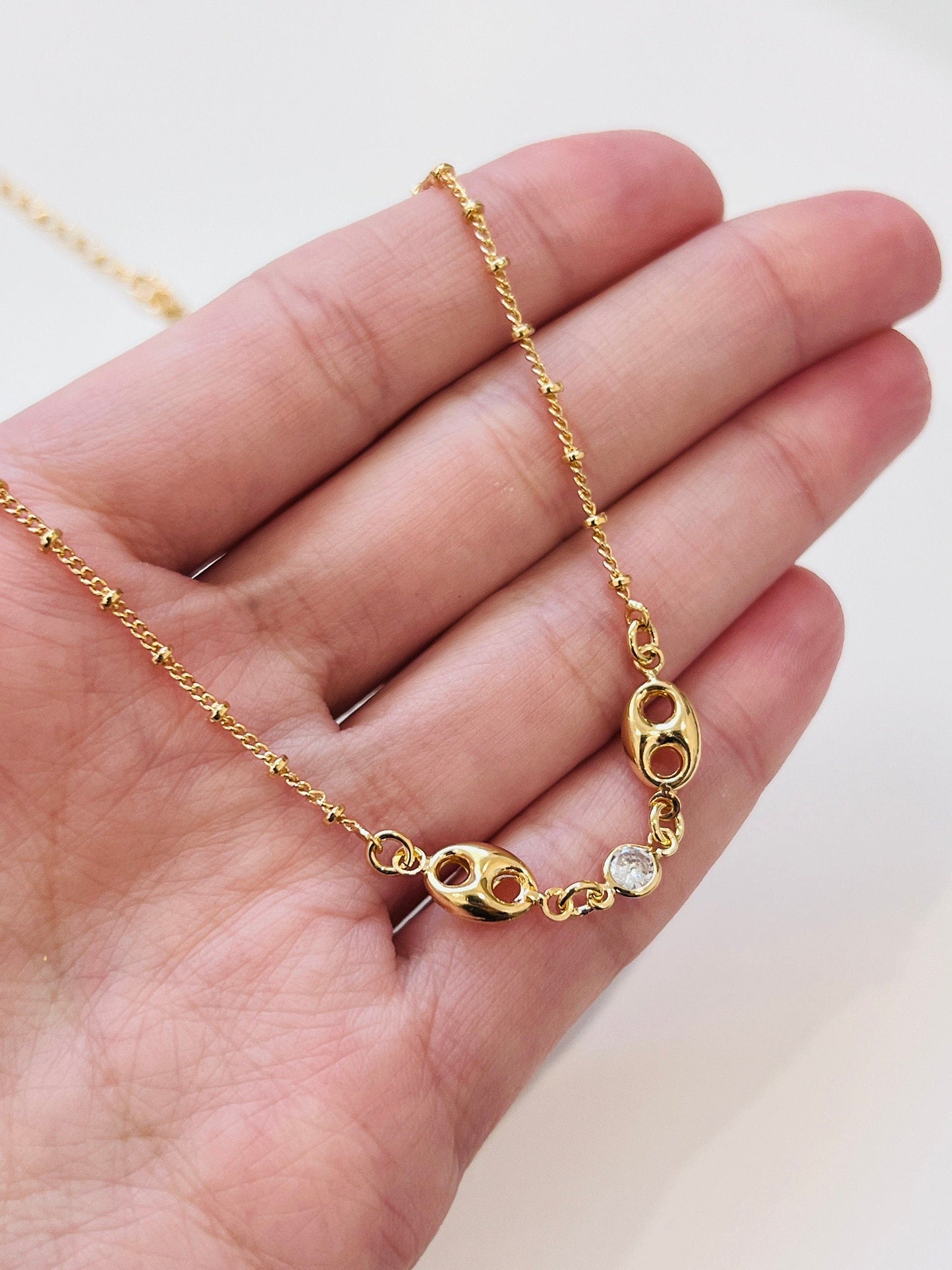 18KT Gold Filled Necklaces, Gold Filled Puff & CZ Necklace | Sparkling Accent Chain Layer by HAUS OF MONOGRAM