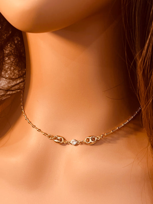 18KT Gold Filled Necklaces, Gold Filled Puff & CZ Necklace | Sparkling Accent Chain Layer by HAUS OF MONOGRAM