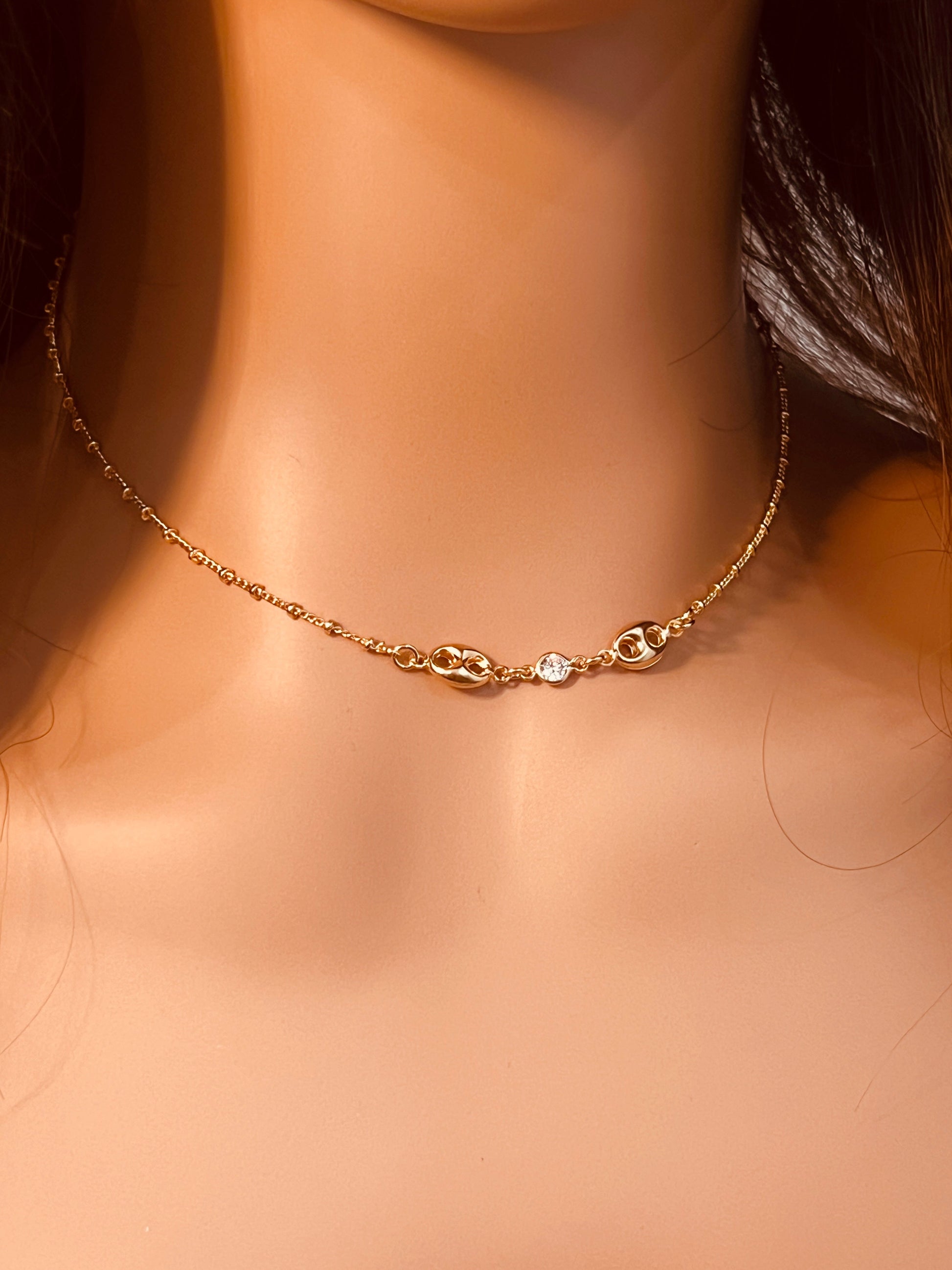 18KT Gold Filled Necklaces, Gold Filled Puff & CZ Necklace | Sparkling Accent Chain Layer by HAUS OF MONOGRAM