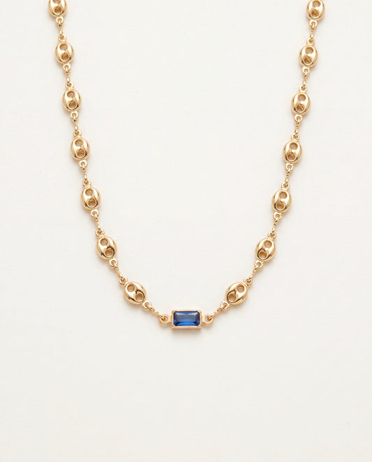 18KT Gold Filled Necklaces, Gold Filled Puff Necklace | Blue Gem Accent | 16"+2" by HAUS OF MONOGRAM