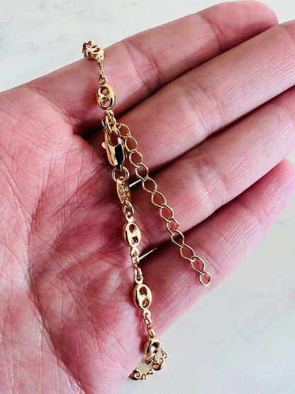 18KT Gold Filled Necklaces, Gold Filled Puff Necklace | Blue Gemstone Accent 16" + Ext by HAUS OF MONOGRAM
