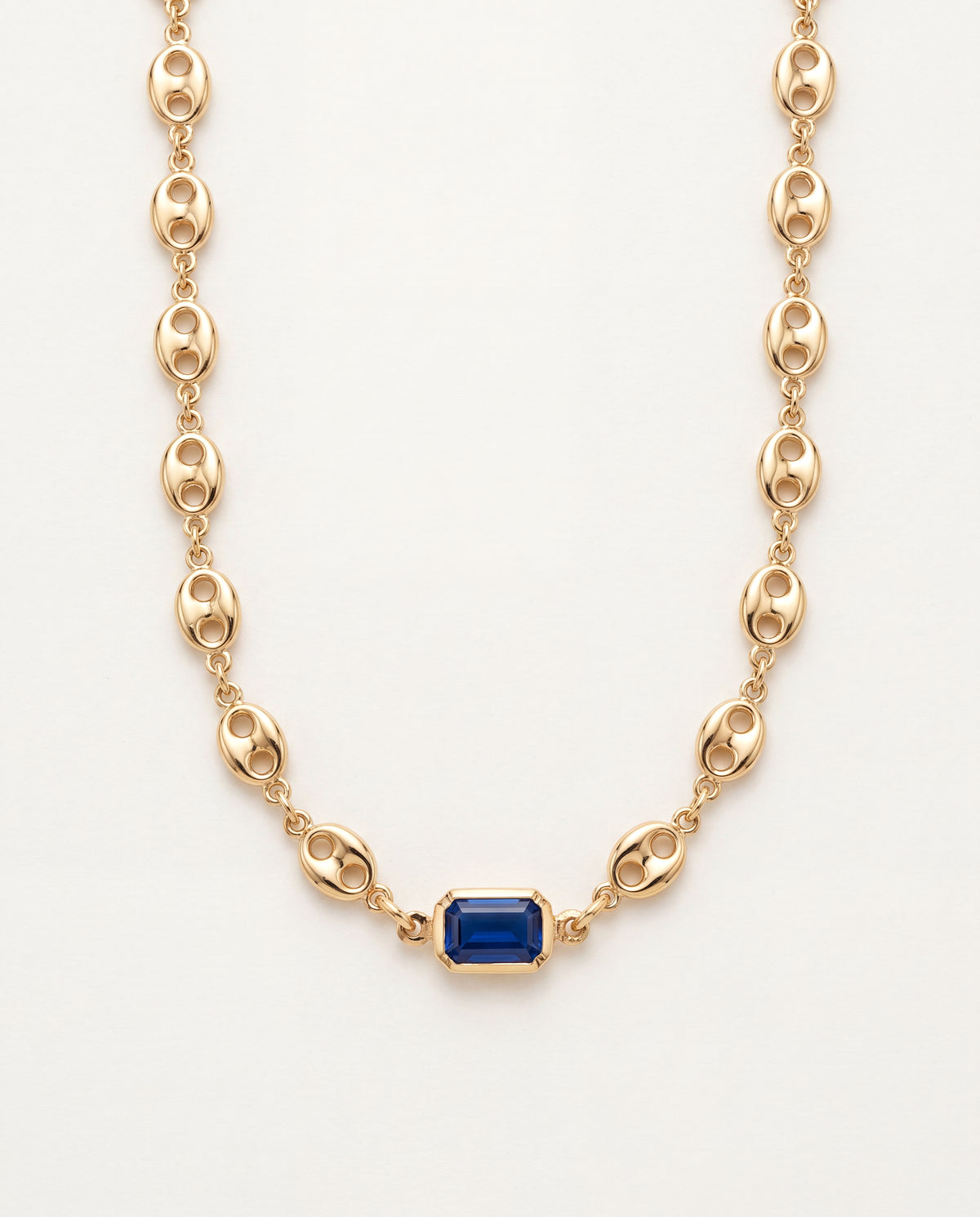 18KT Gold Filled Necklaces, Gold Filled Puff Necklace | Blue Gemstone Accent 16" + Ext by HAUS OF MONOGRAM