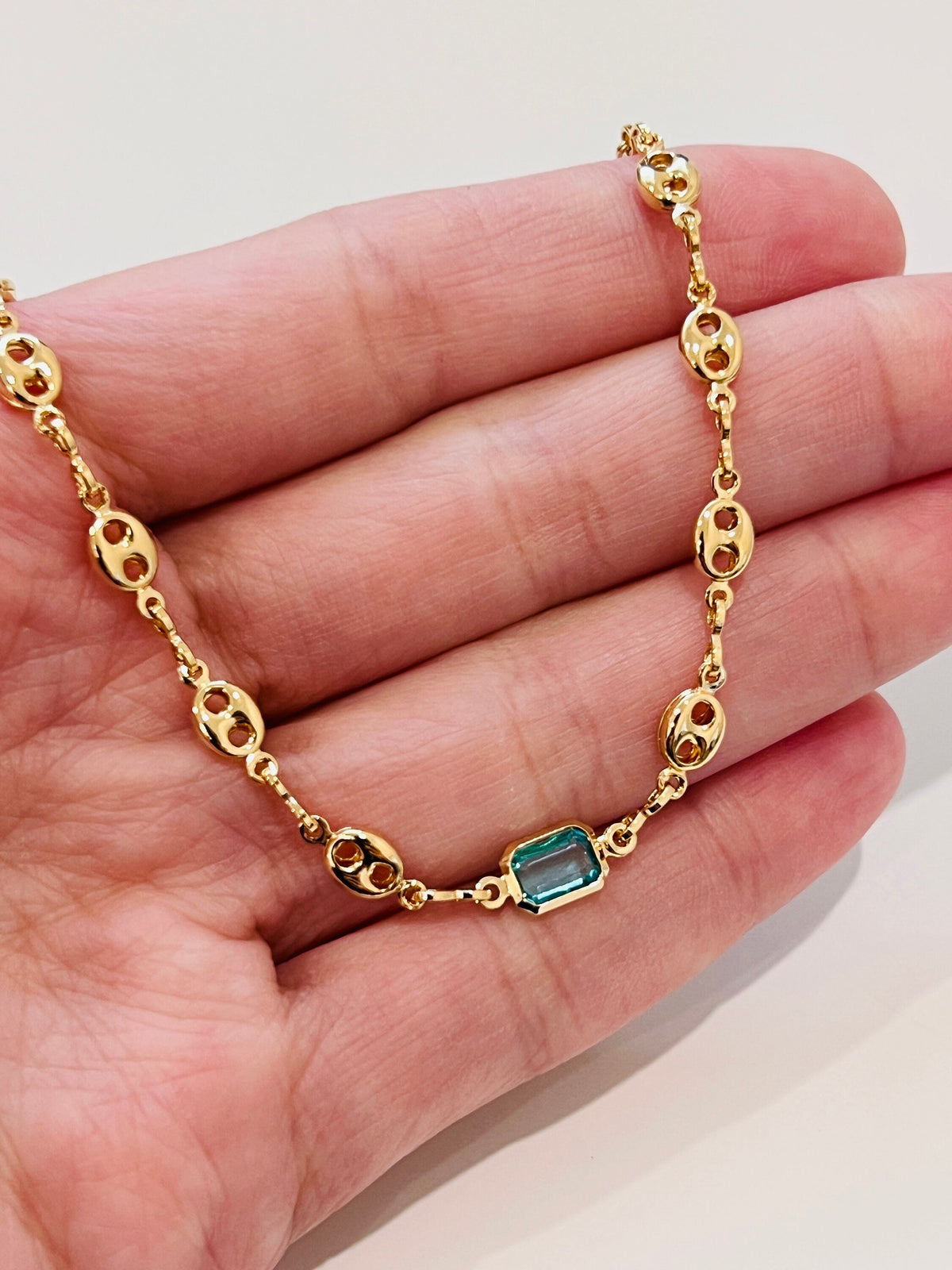 18KT Gold Filled Necklaces, Gold Filled Puff Necklace | Light Blue Gemstone Accent by HAUS OF MONOGRAM
