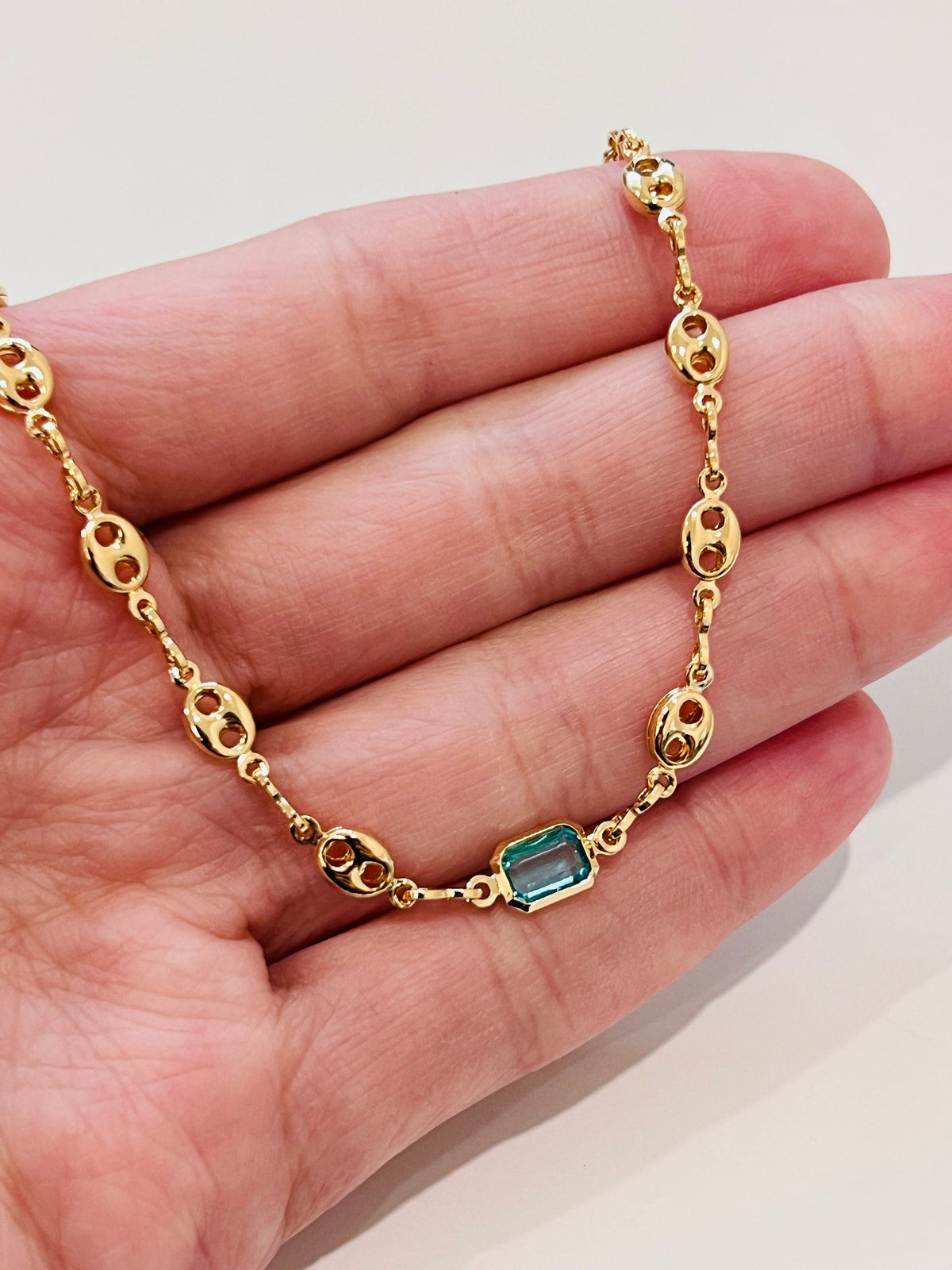 18KT Gold Filled Necklaces, Gold Filled Puff Necklace | Light Blue Gemstone Accent by HAUS OF MONOGRAM