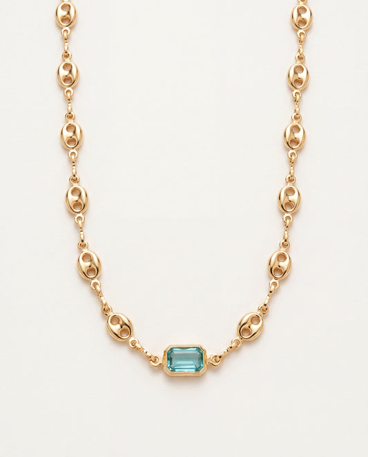 18KT Gold Filled Necklaces, Gold Filled Puff Necklace | Light Blue Gemstone Accent by HAUS OF MONOGRAM