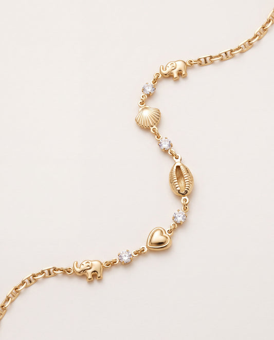 18KT Gold Filled Bracelets, Gold Filled Puka Shell Bracelet with Elephant Charm | 7.5" Inch Bracelet by HAUS OF MONOGRAM