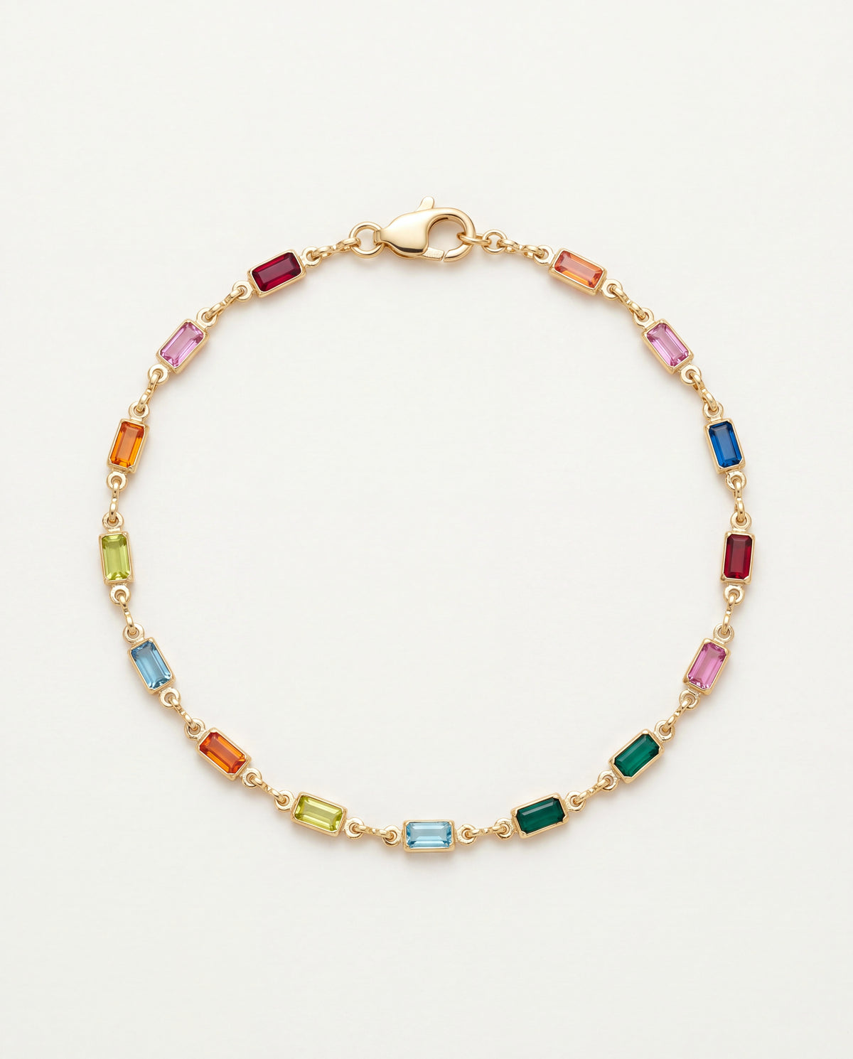 18KT Gold Filled Anklets, Gold Filled Rectangle Gemstone Anklet | 10" Dainty 18kt Chain with Faceted Stones by HAUS OF MON...