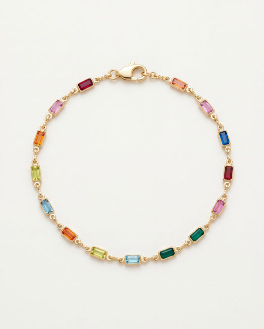 18KT Gold Filled Anklets, Gold Filled Rectangle Gemstone Anklet | 10" Dainty 18kt Chain with Faceted Stones by HAUS OF MON...