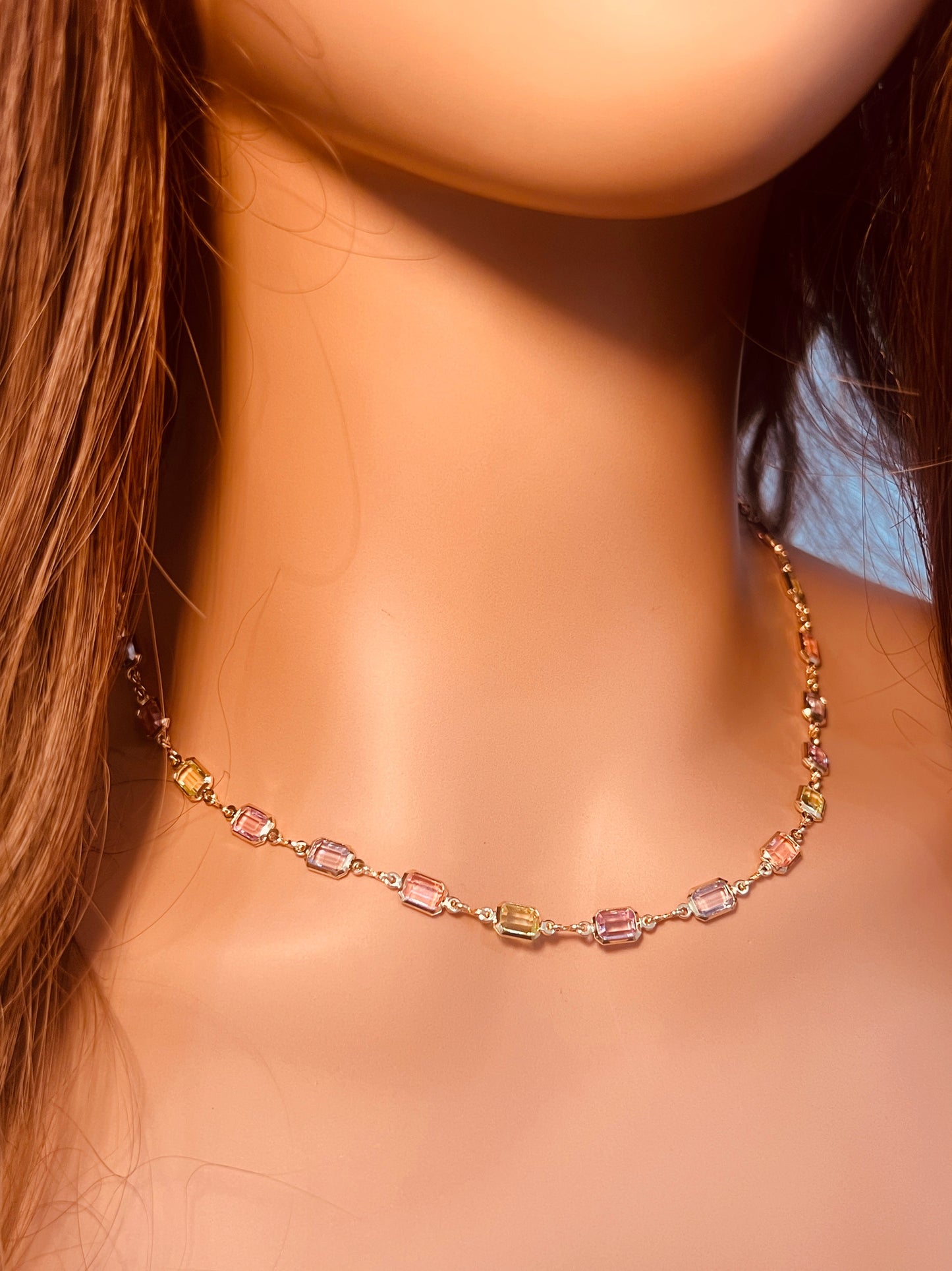 18KT Gold Filled Necklaces, Gold Filled Rectangle Gemstone Necklace | Bold Crystal Chain by HAUS OF MONOGRAM