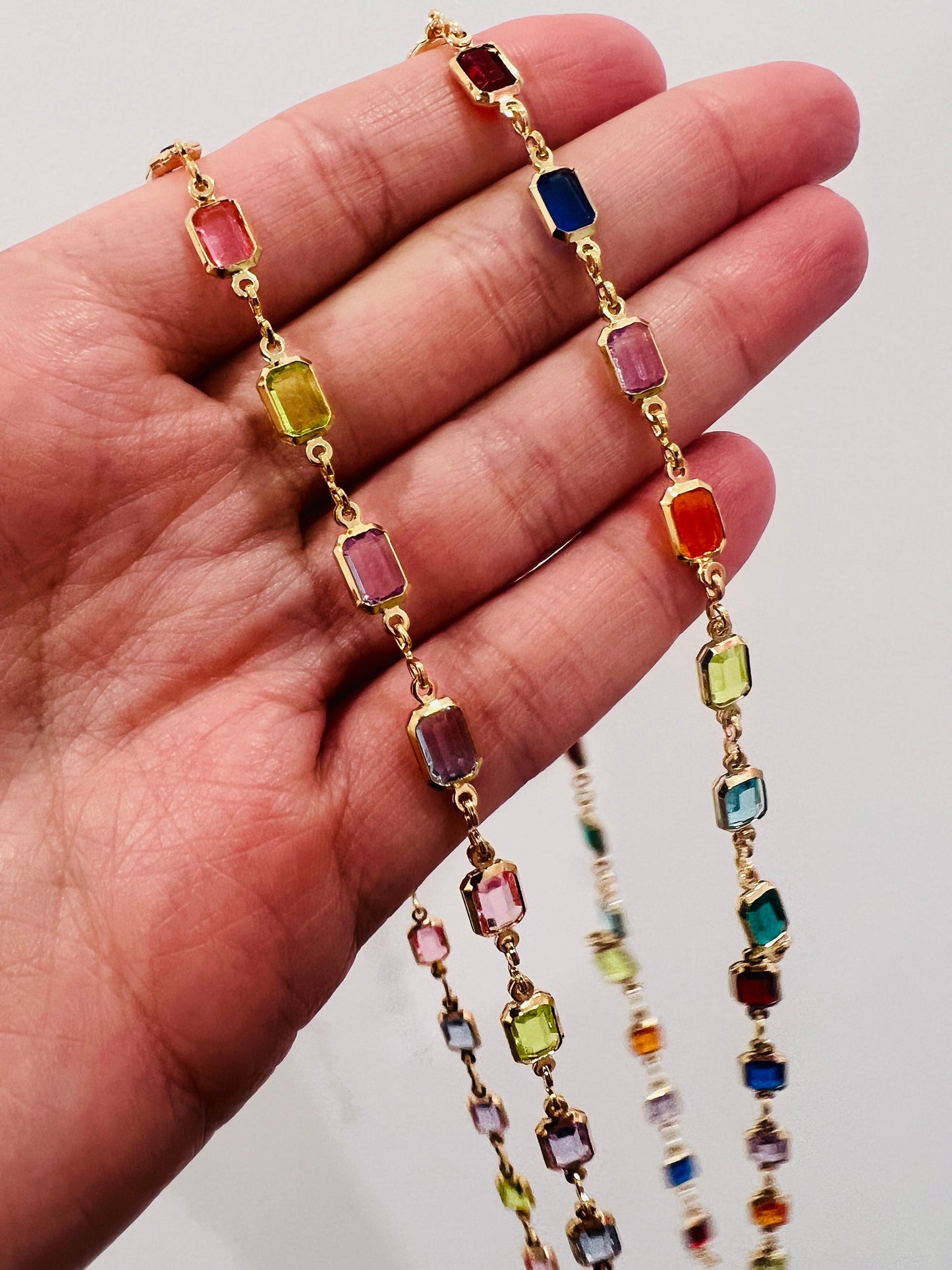 18KT Gold Filled Necklaces, Gold Filled Rectangle Gemstone Necklace | Bold Crystal Chain by HAUS OF MONOGRAM
