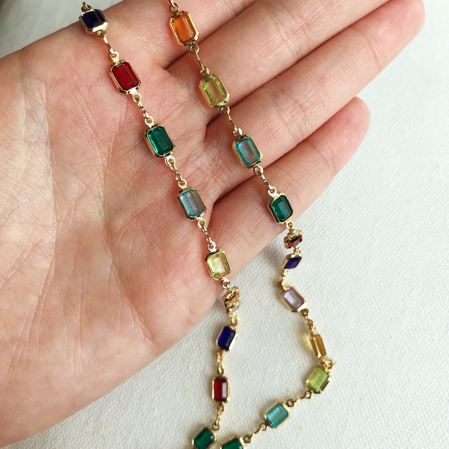 18KT Gold Filled Necklaces, Gold Filled Rectangle Gemstone Necklace | Bold Crystal Chain by HAUS OF MONOGRAM