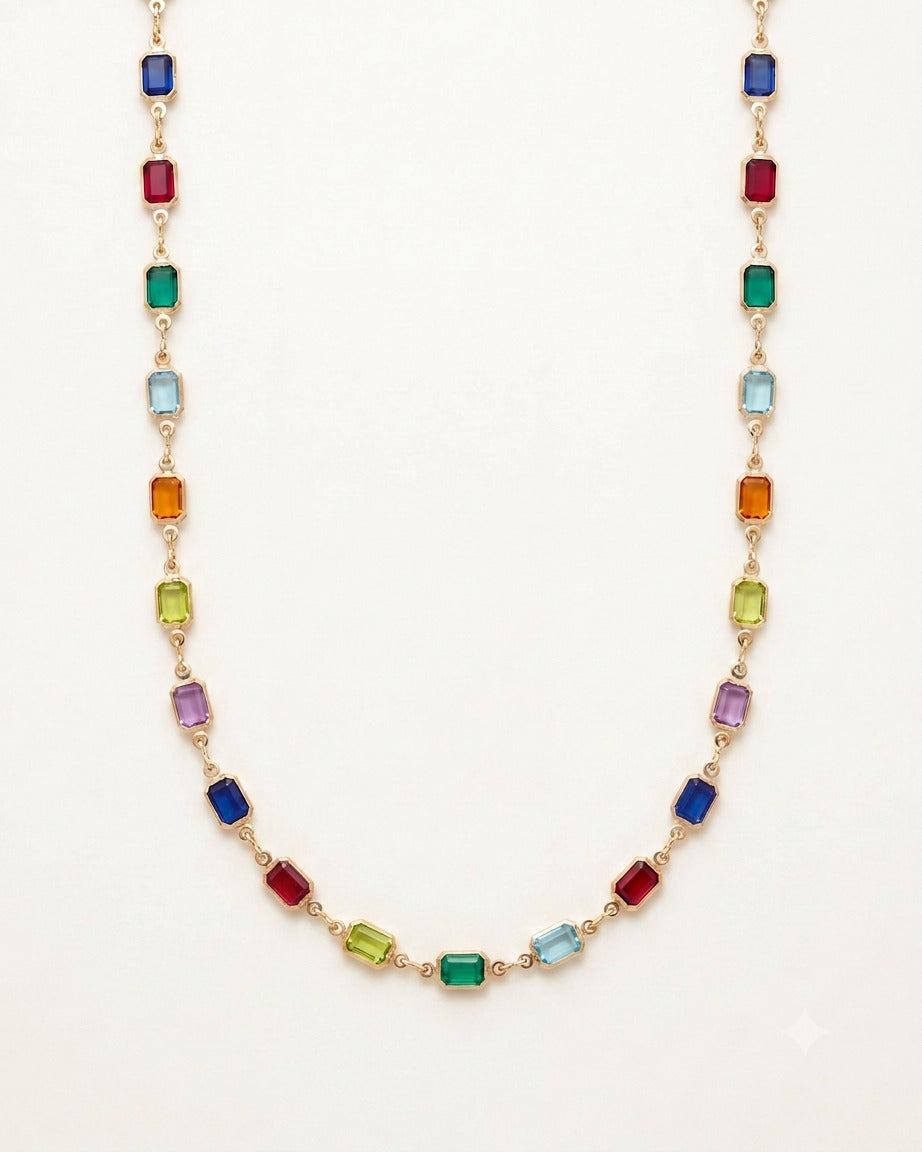 18KT Gold Filled Necklaces, Gold Filled Rectangle Gemstone Necklace | Bold Crystal Chain by HAUS OF MONOGRAM