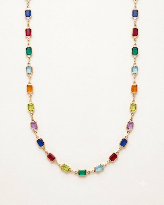 18KT Gold Filled Necklaces, Gold Filled Rectangle Gemstone Necklace | Bold Crystal Chain by HAUS OF MONOGRAM