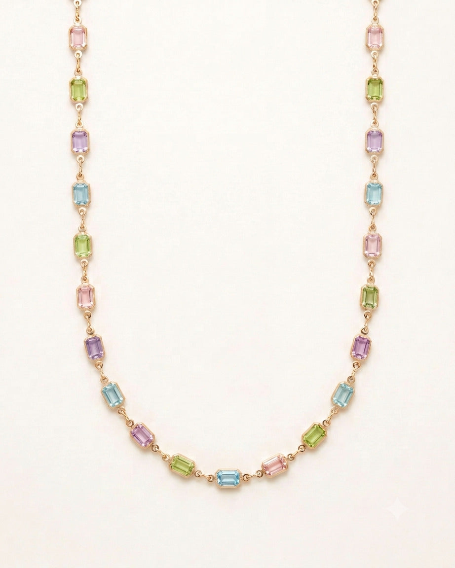Gold Filled Rectangle Gemstone Necklace Light