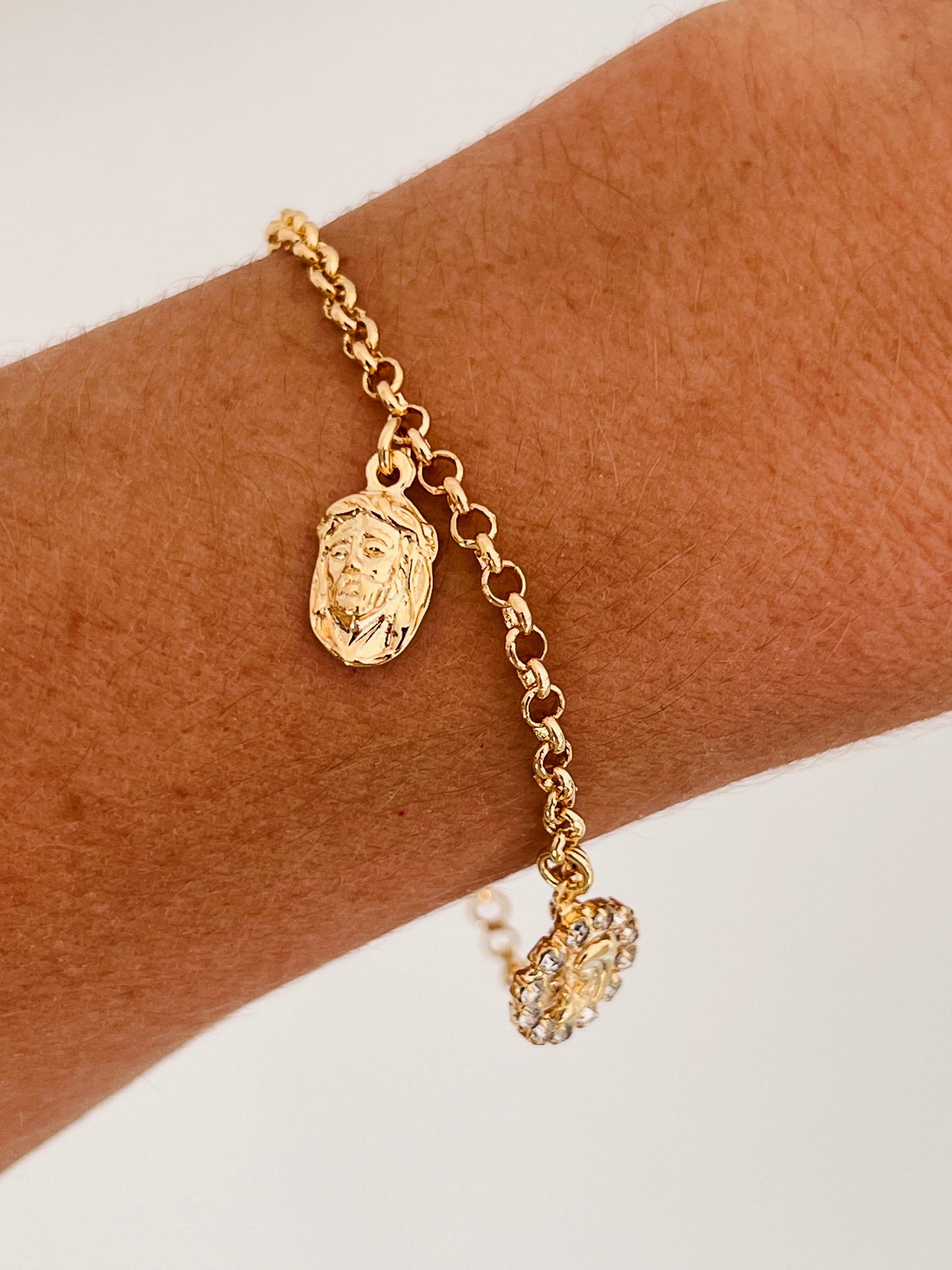 18KT Gold Filled Bracelets, Gold Filled Religious Charm Bracelet | 2mm Faith Icons by HAUS OF MONOGRAM