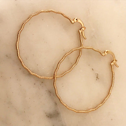 18KT Gold Filled Earrings, Gold Filled Ridged Hoop Earrings | 40mm Hoops | Textured Shine by HAUS OF MONOGRAM