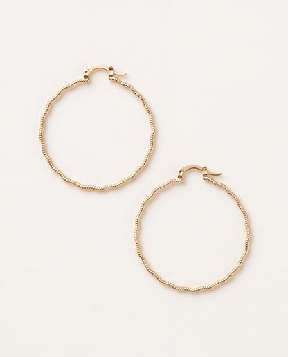 18KT Gold Filled Earrings, Gold Filled Ridged Hoop Earrings | 40mm Hoops | Textured Shine by HAUS OF MONOGRAM