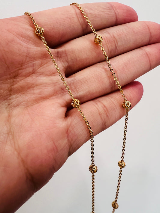 18KT Gold Filled Necklaces, Gold Filled Rolo Ball Necklace | 1mm Chain with 3mm Beads by HAUS OF MONOGRAM