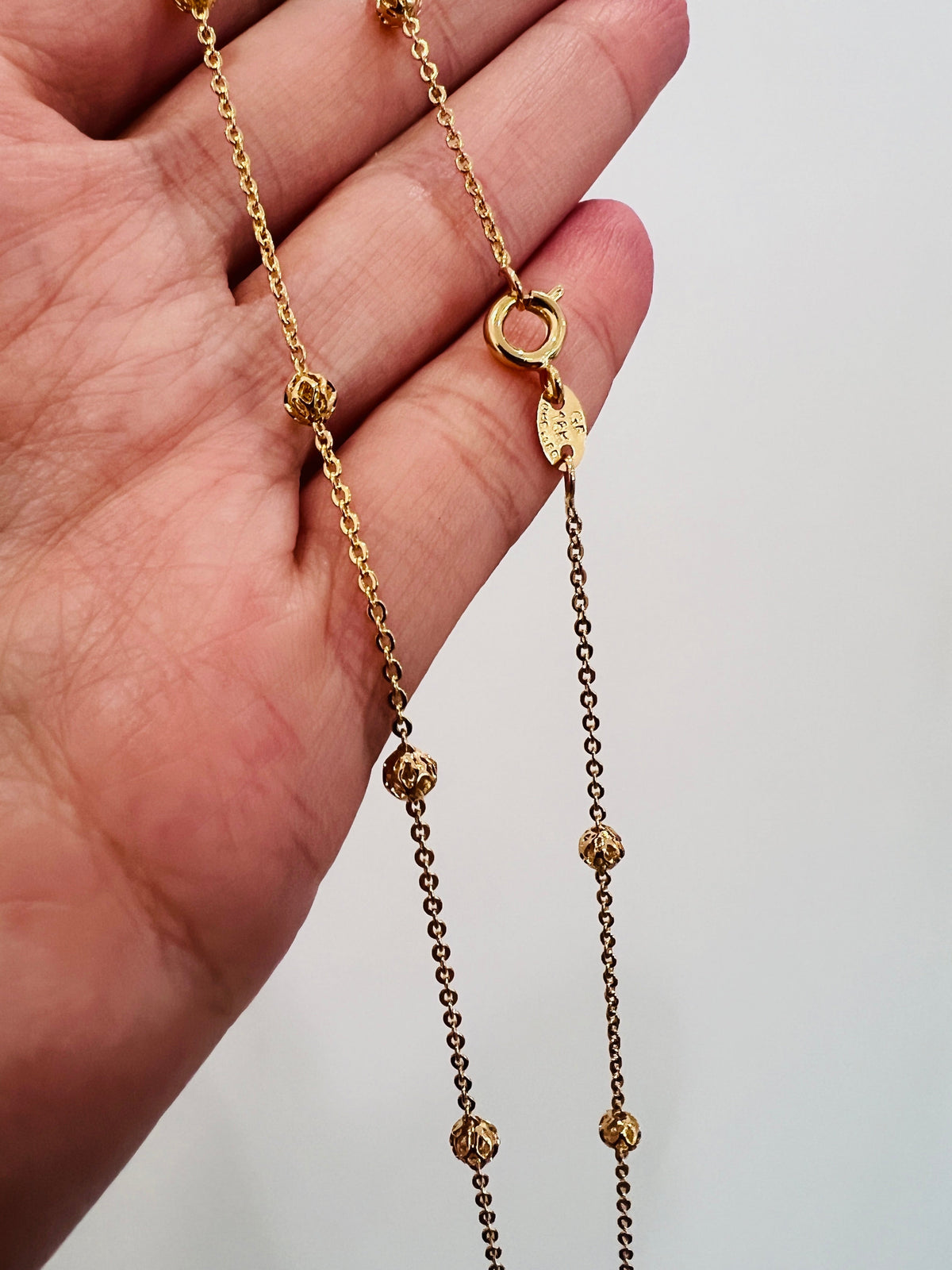 18KT Gold Filled Necklaces, Gold Filled Rolo Ball Necklace | 1mm Chain with 3mm Beads by HAUS OF MONOGRAM