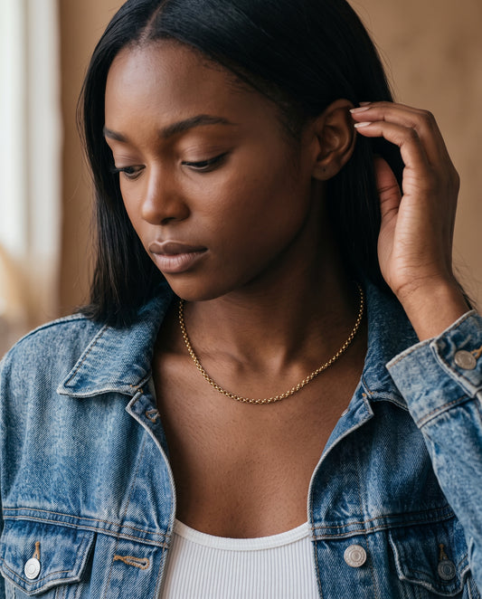 Gold Filled Rolo Necklace worn by a model