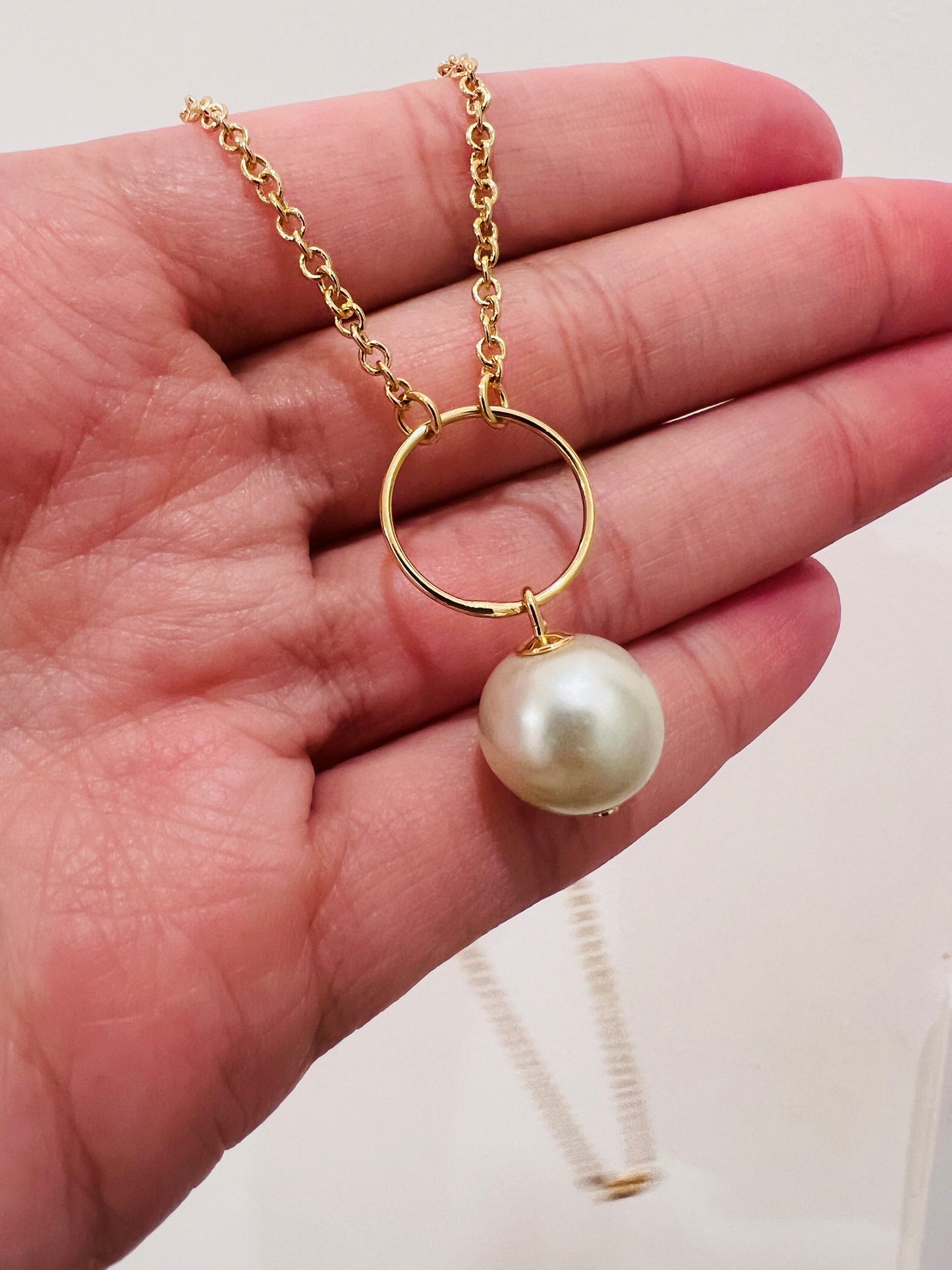 18KT Gold Filled Necklaces, Gold Filled Rolo Pearl Necklace | 11mm Pearl | 17.5" by HAUS OF MONOGRAM