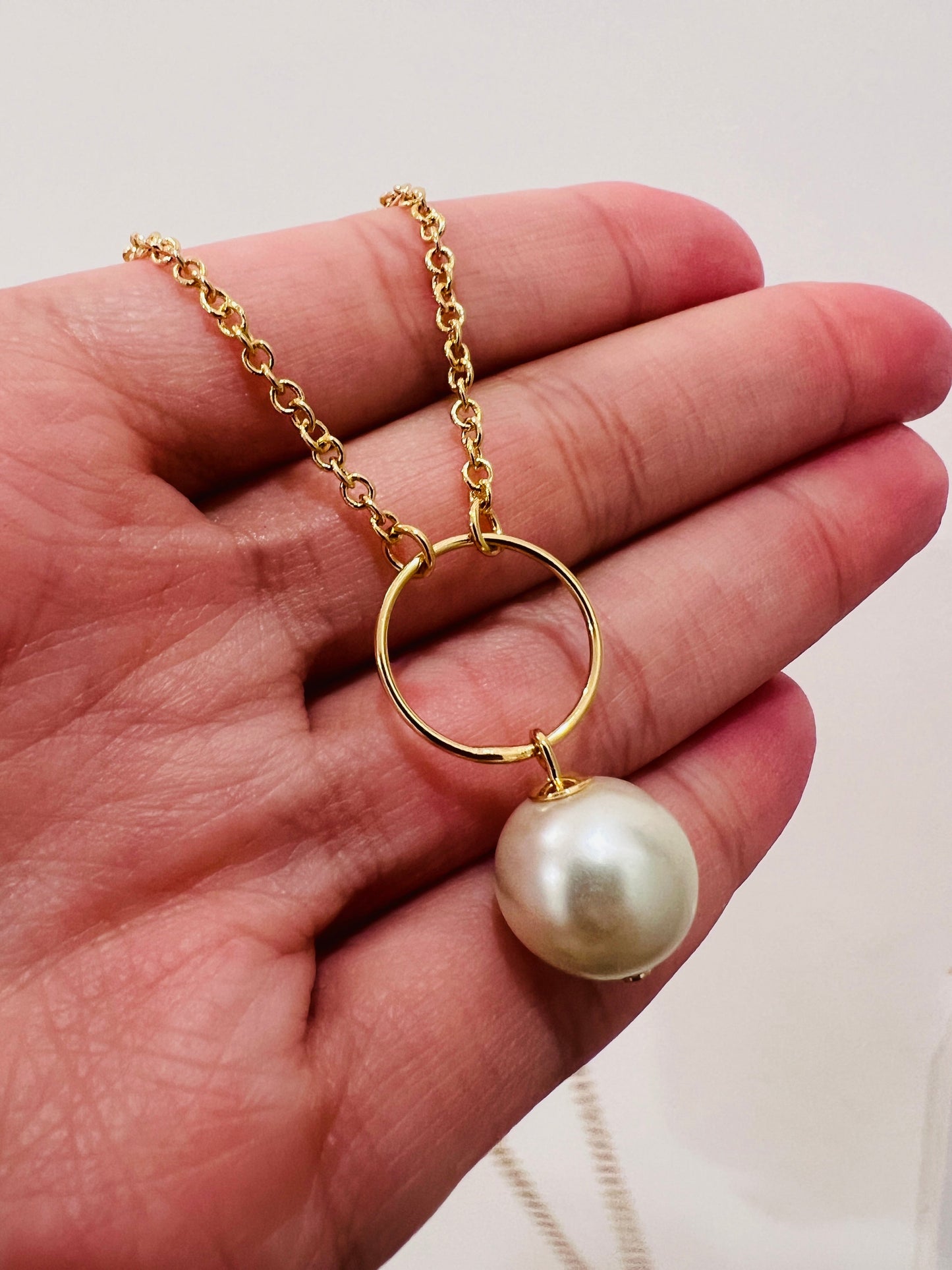 18KT Gold Filled Necklaces, Gold Filled Rolo Pearl Necklace | 11mm Pearl | 17.5" by HAUS OF MONOGRAM