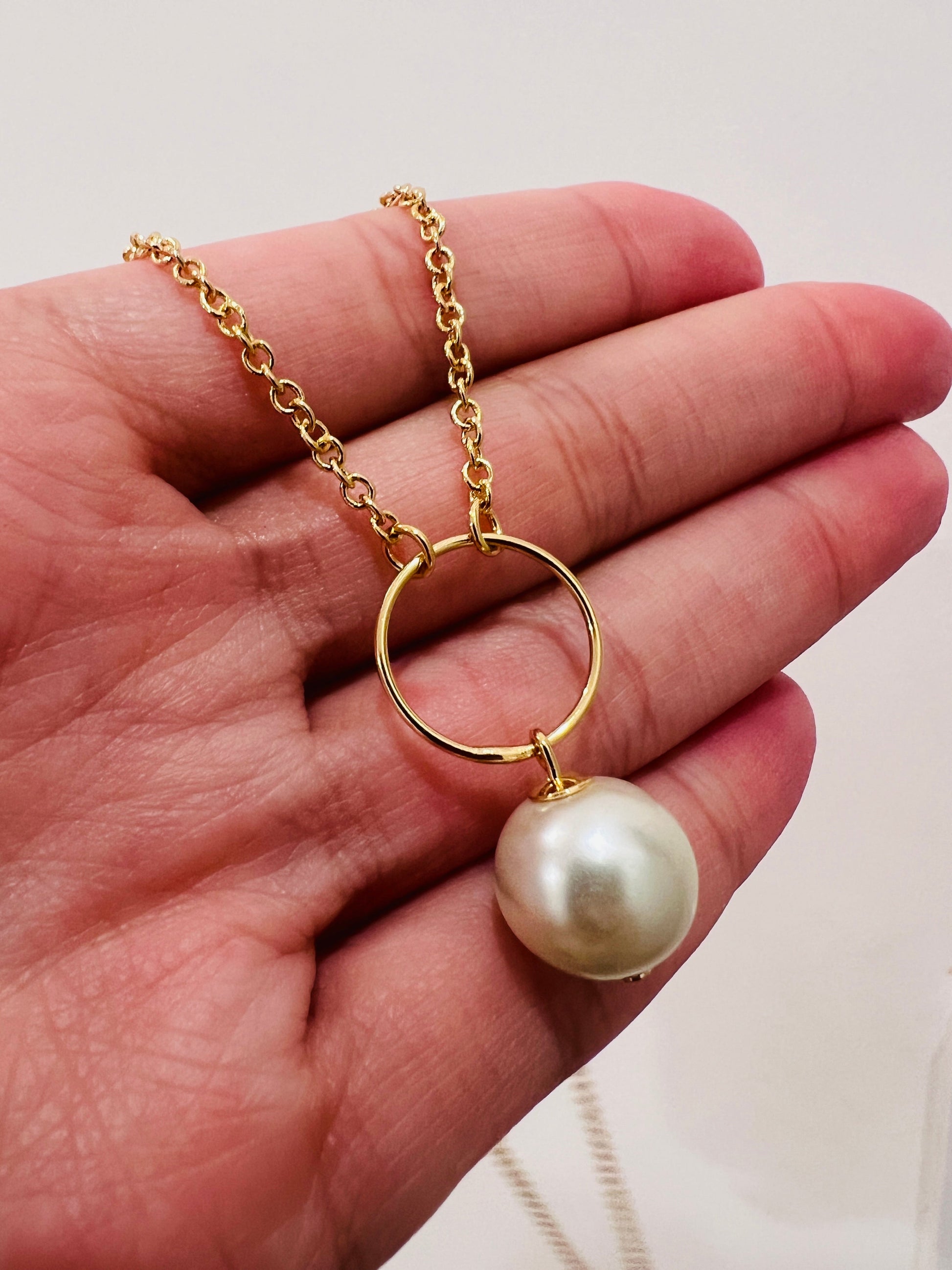 18KT Gold Filled Necklaces, Gold Filled Rolo Pearl Necklace | 11mm Pearl | 17.5" by HAUS OF MONOGRAM