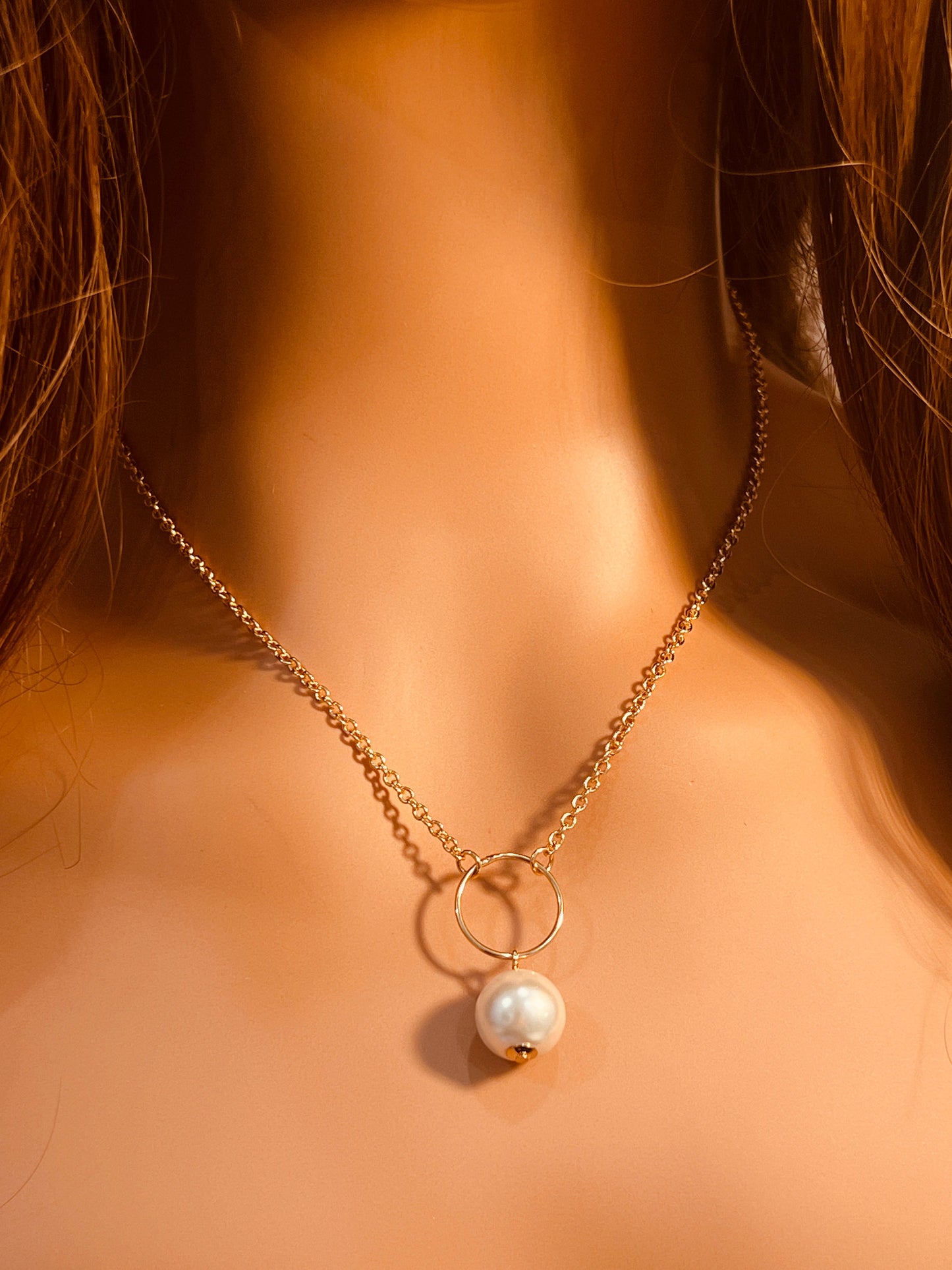 18KT Gold Filled Necklaces, Gold Filled Rolo Pearl Necklace | 11mm Pearl | 17.5" by HAUS OF MONOGRAM