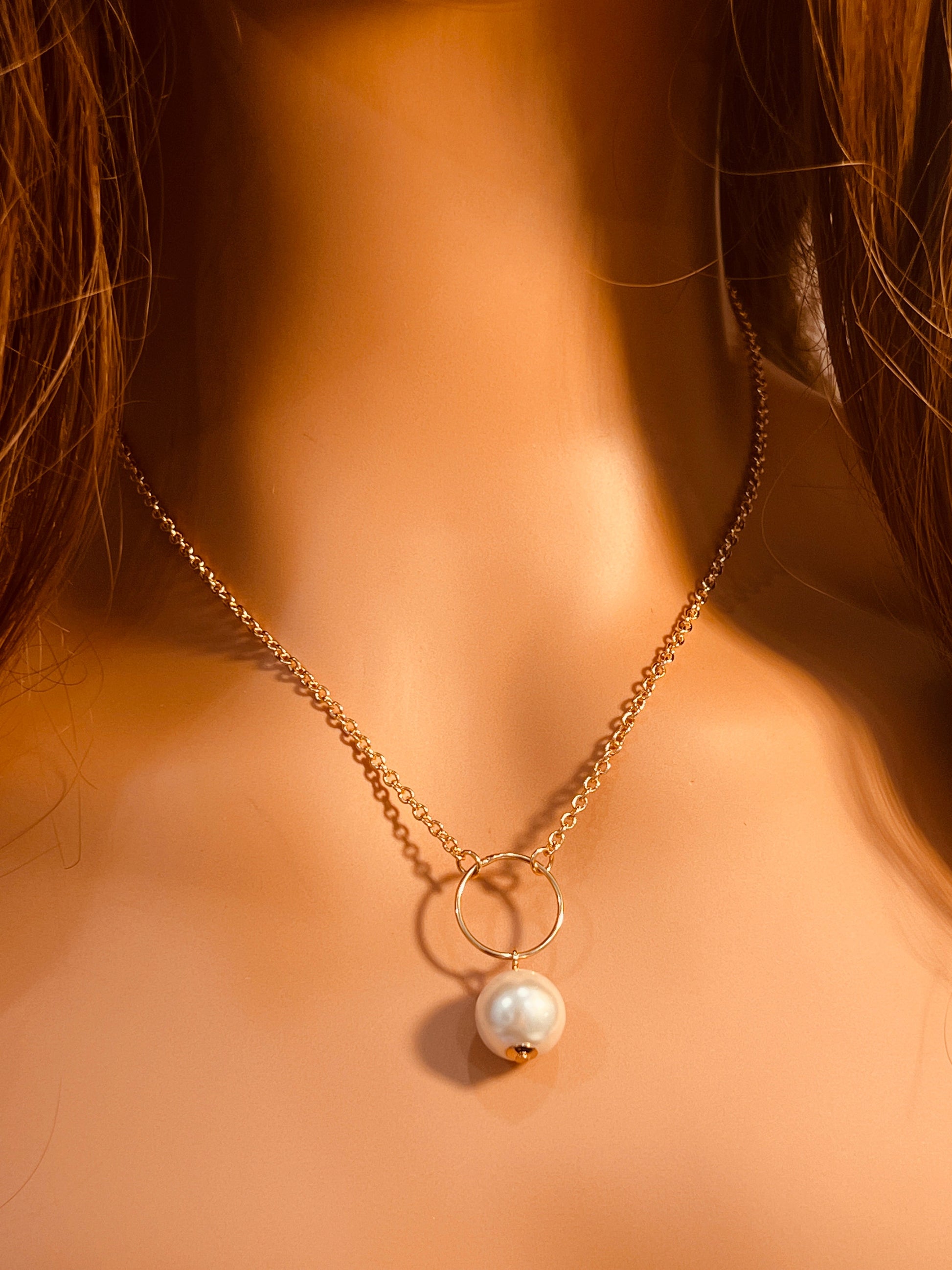 18KT Gold Filled Necklaces, Gold Filled Rolo Pearl Necklace | 11mm Pearl | 17.5" by HAUS OF MONOGRAM