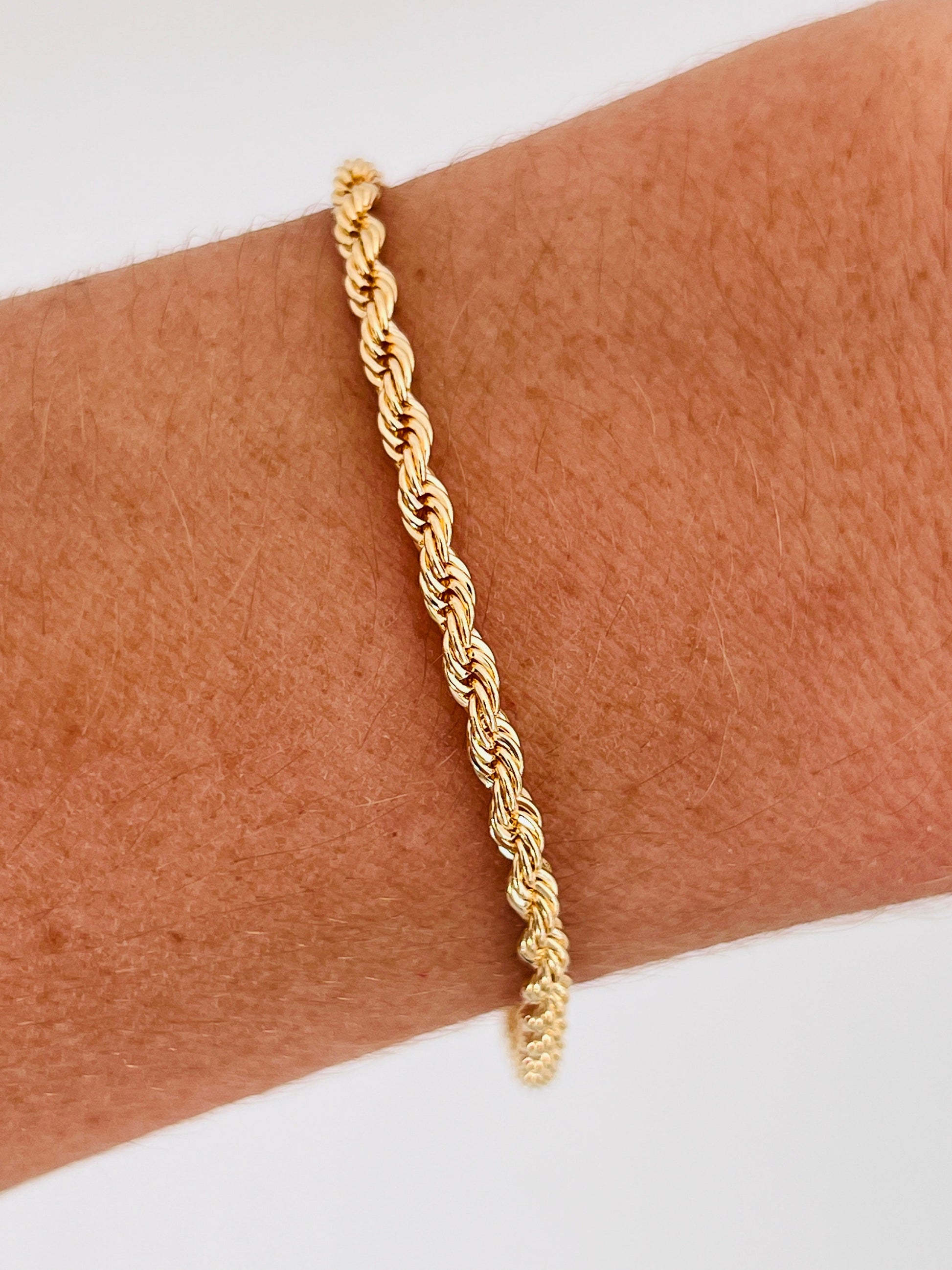 18KT Gold Filled Bracelets, Gold Filled Rope Bracelet | 3mm Waterproof Chain by HAUS OF MONOGRAM