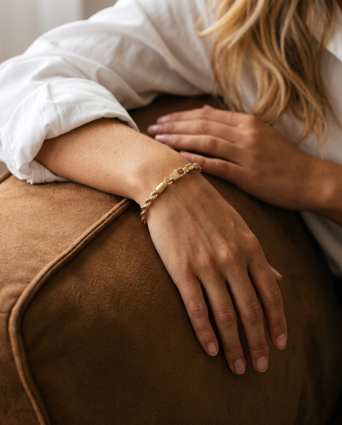Gold Filled Rope Bracelet worn by a model
