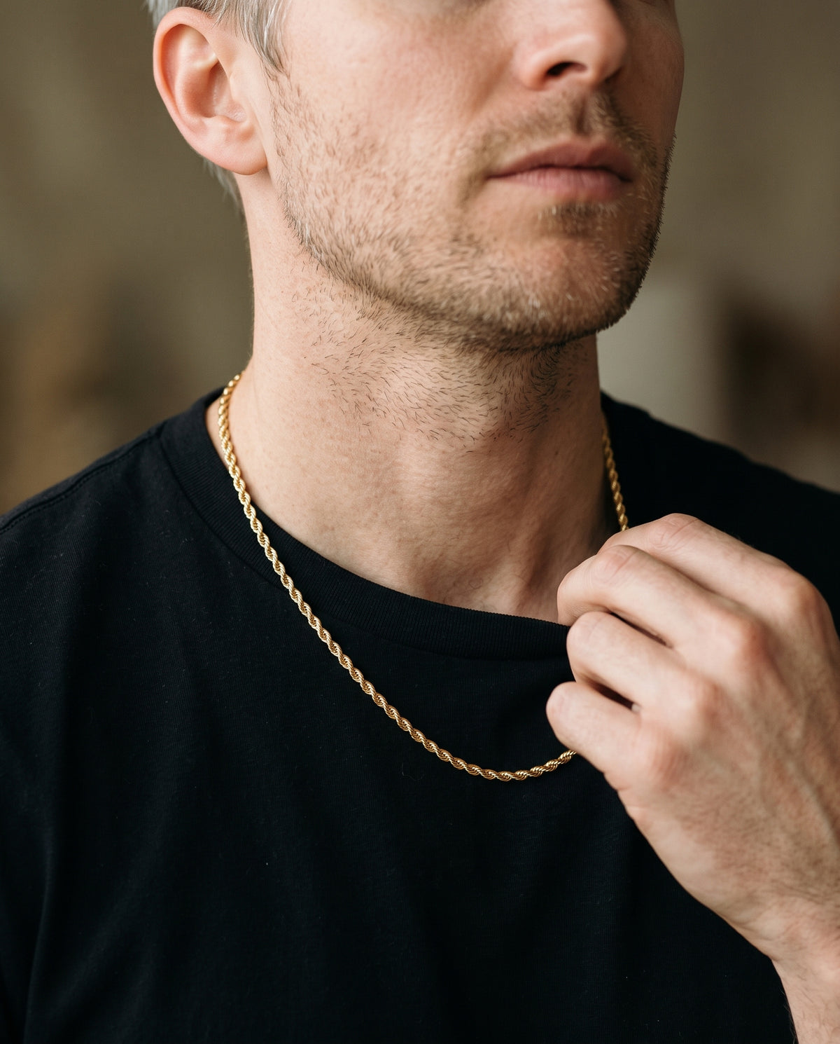 Gold Filled Rope Necklace 2mm Chain worn by a model