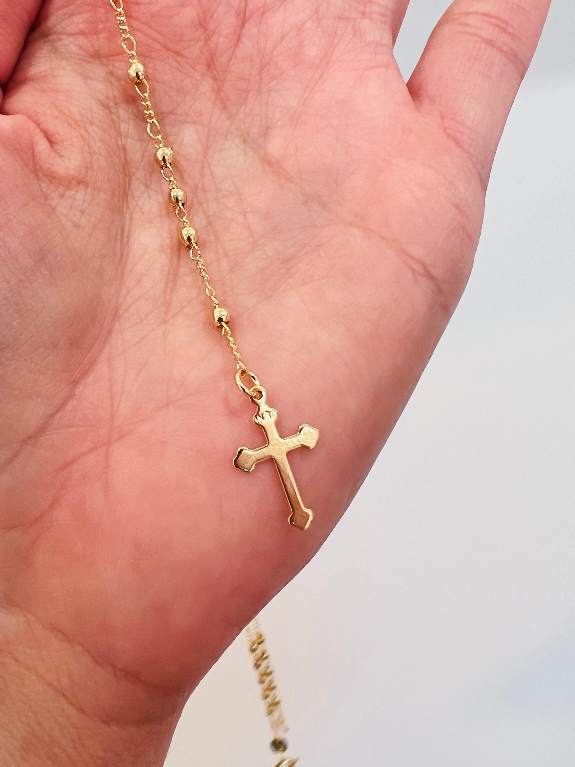 Gold Filled Rosary Necklace | 2mm Virgin Mary Cross Pendant by HAUS OF MONOGRAM - Necklaces, , HOM-1-3323