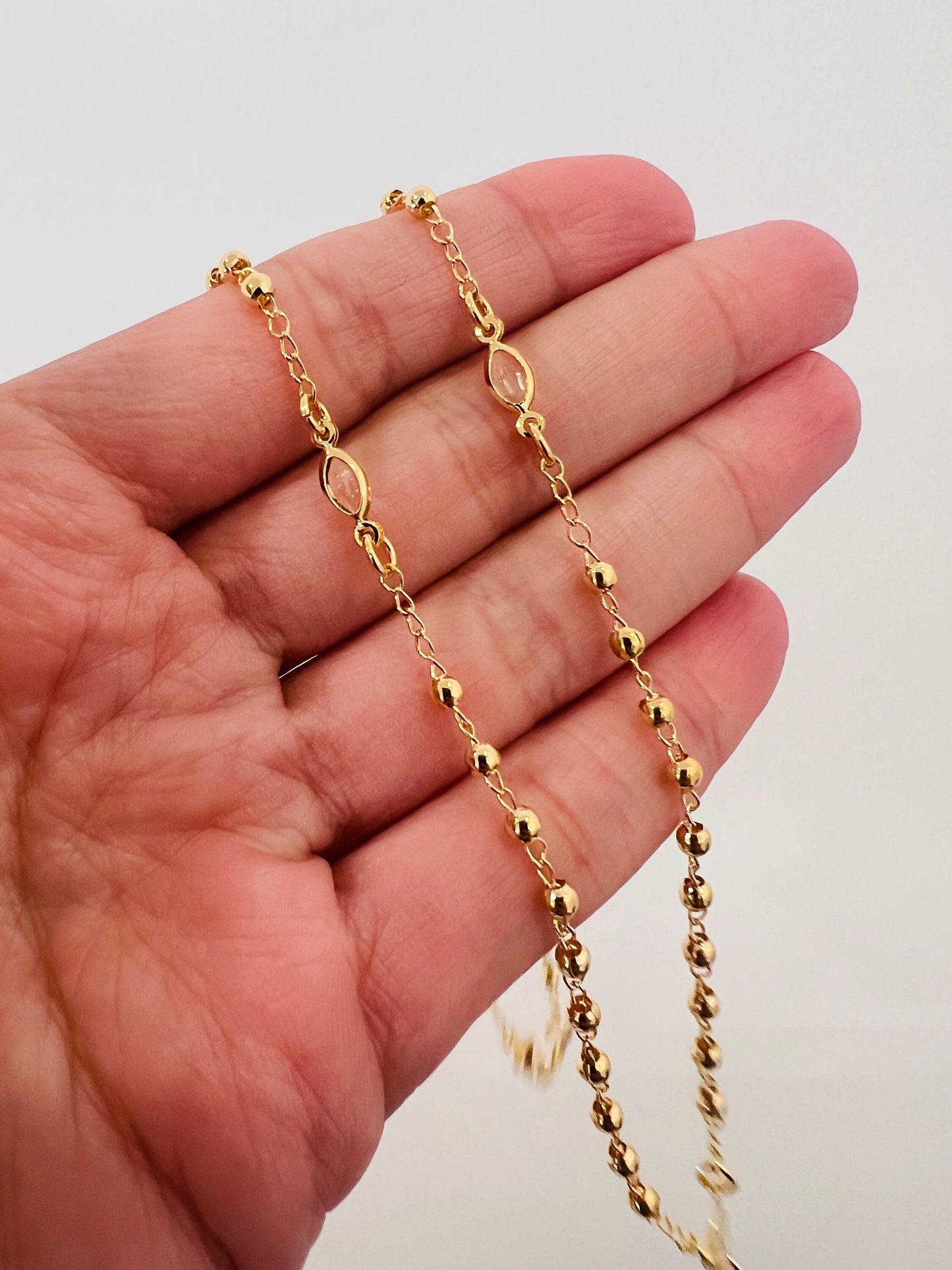 Gold Filled Rosary Necklace | 3mm Beads Virgin Mary Cross by HAUS OF MONOGRAM - Necklaces, , HOM-1-3326