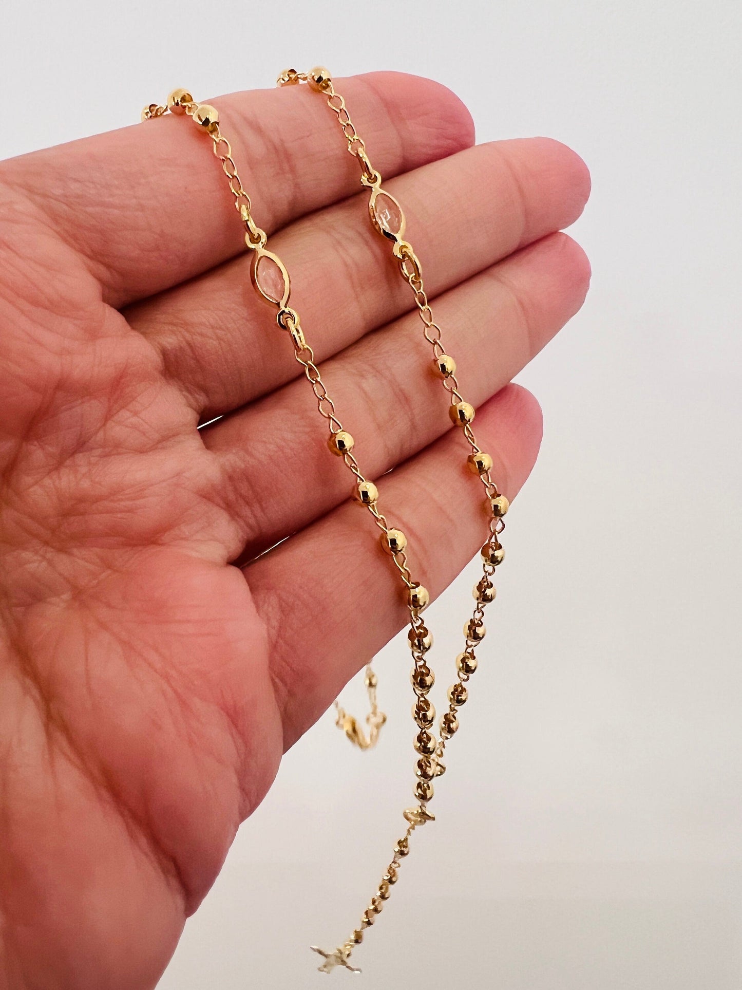 Gold Filled Rosary Necklace | 3mm Beads Virgin Mary Cross by HAUS OF MONOGRAM - Necklaces, , HOM-1-3326