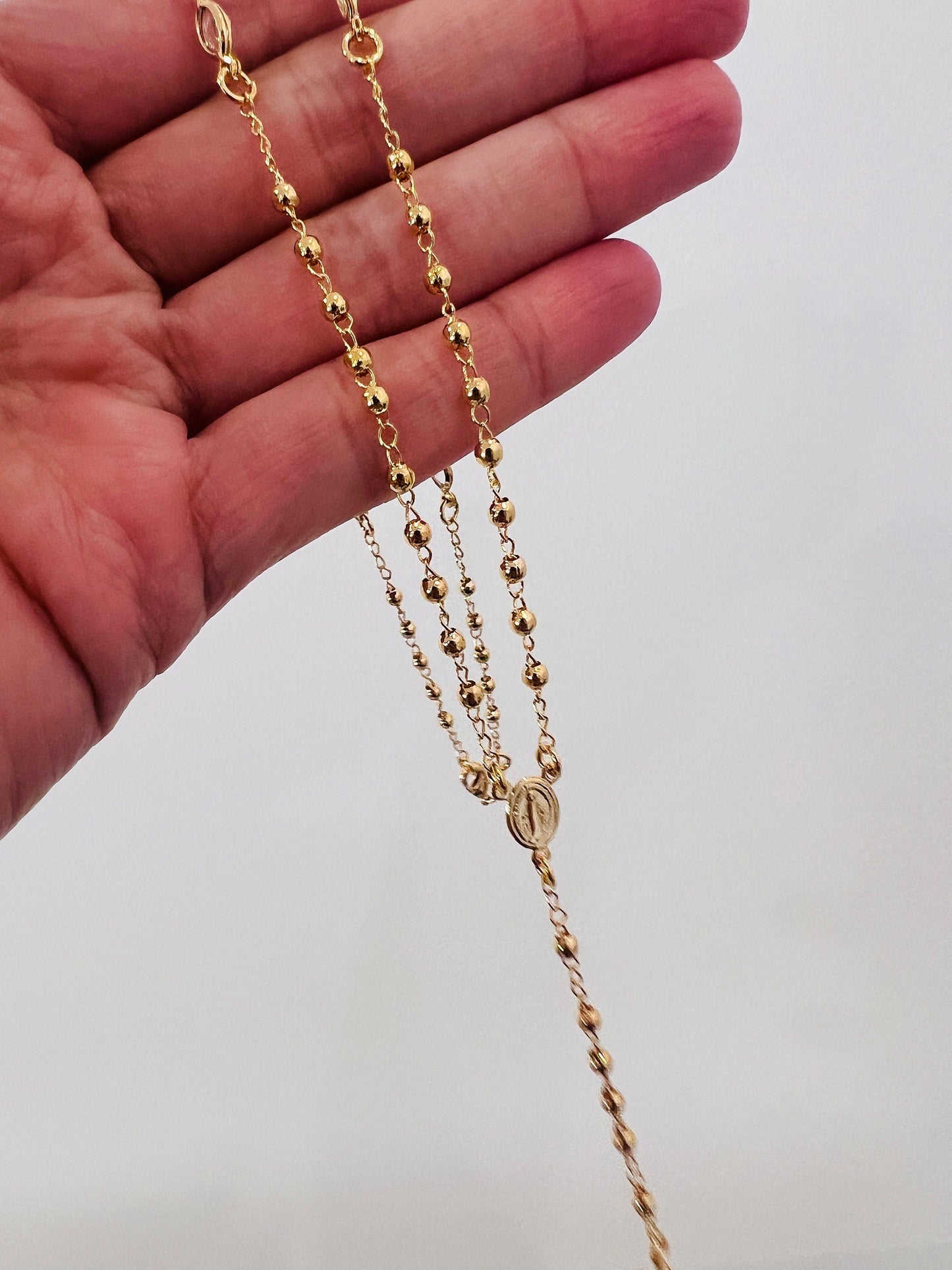 Gold Filled Rosary Necklace | 3mm Beads Virgin Mary Cross by HAUS OF MONOGRAM - Necklaces, , HOM-1-3326