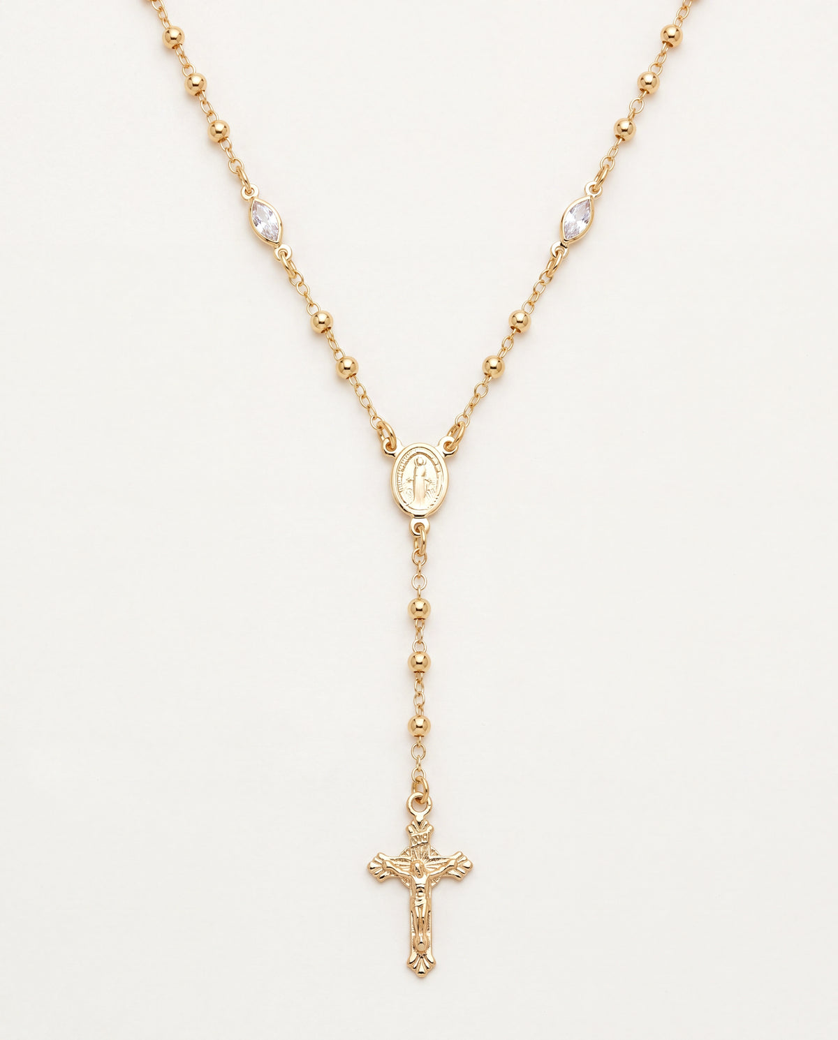 18KT Gold Filled Necklaces, Gold Filled Rosary Necklace | 3mm Beads Virgin Mary Cross by HAUS OF MONOGRAM