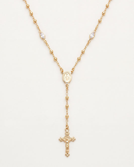 18KT Gold Filled Necklaces, Gold Filled Rosary Necklace | 3mm Beads Virgin Mary Cross by HAUS OF MONOGRAM