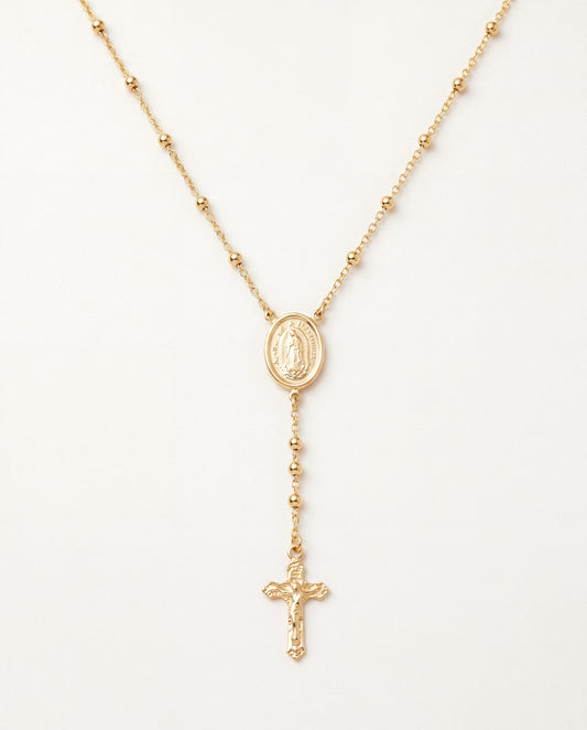 18KT Gold Filled Necklaces, Gold Filled Rosary Necklace | Guadalupe Medal | 18" Chain by HAUS OF MONOGRAM