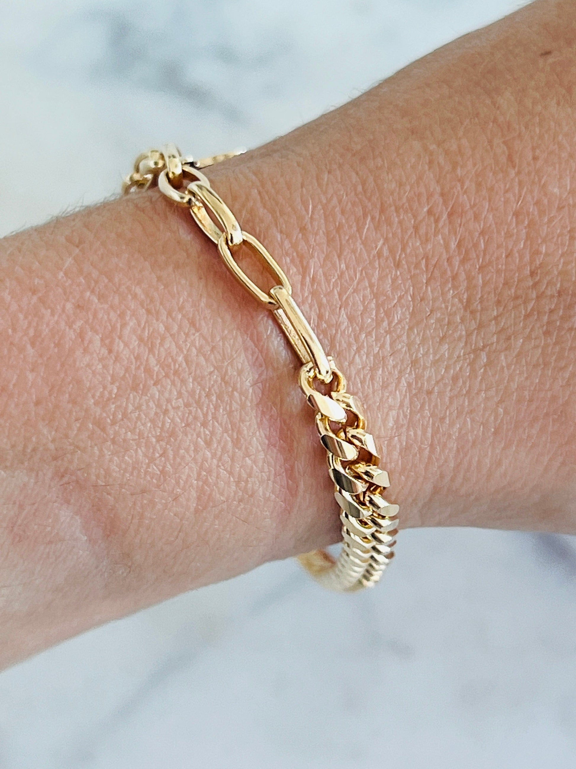 18KT Gold Filled Bracelets, Gold Filled Saint Benedict Charm Bracelet | 7" Dangling Protection Jewelry by HAUS OF MONOGRAM