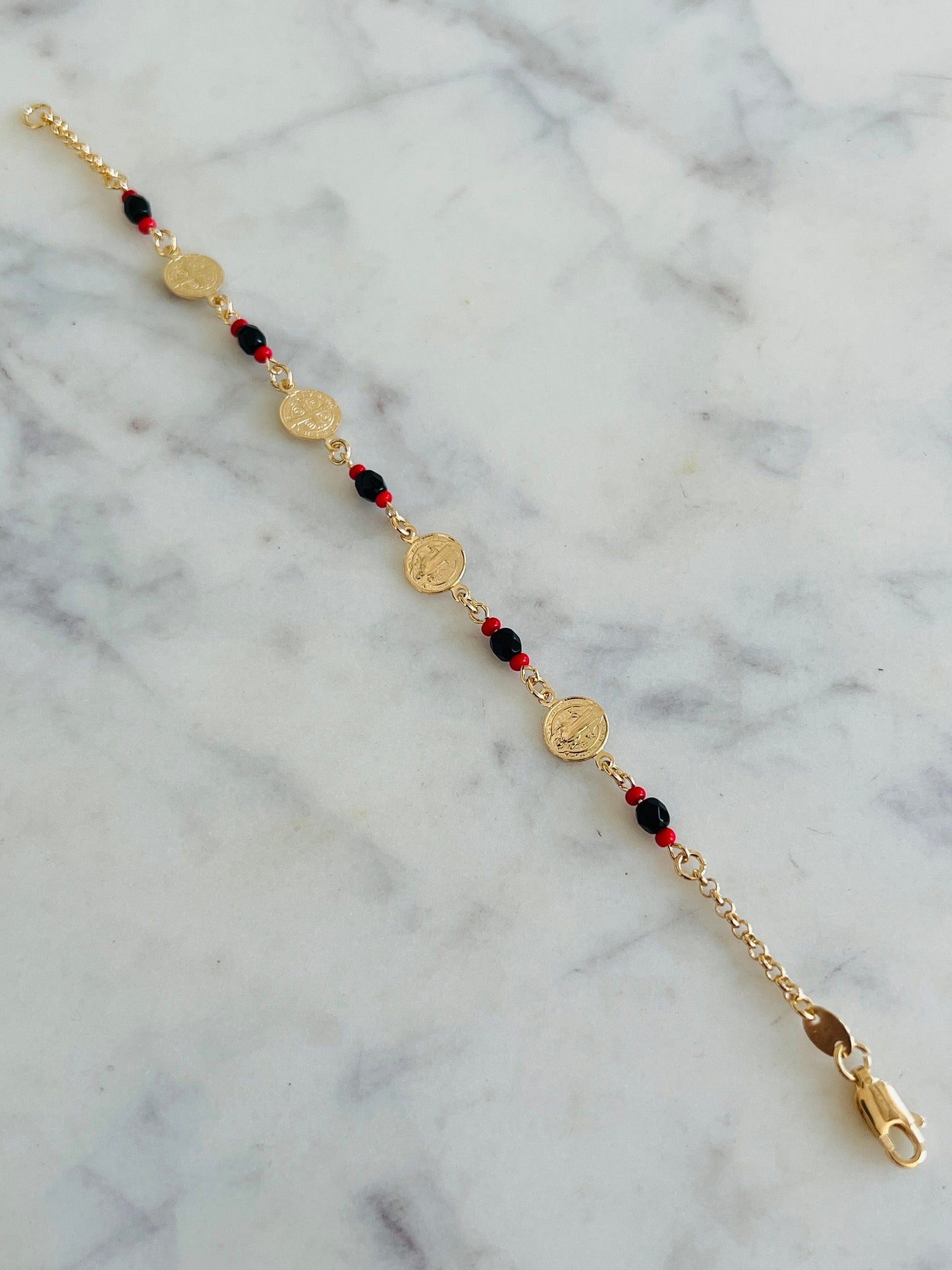 18KT Gold Filled Bracelets, Gold Filled Saint Benedict Charm Bracelet | Spiritual Protection Jewelry by HAUS OF MONOGRAM