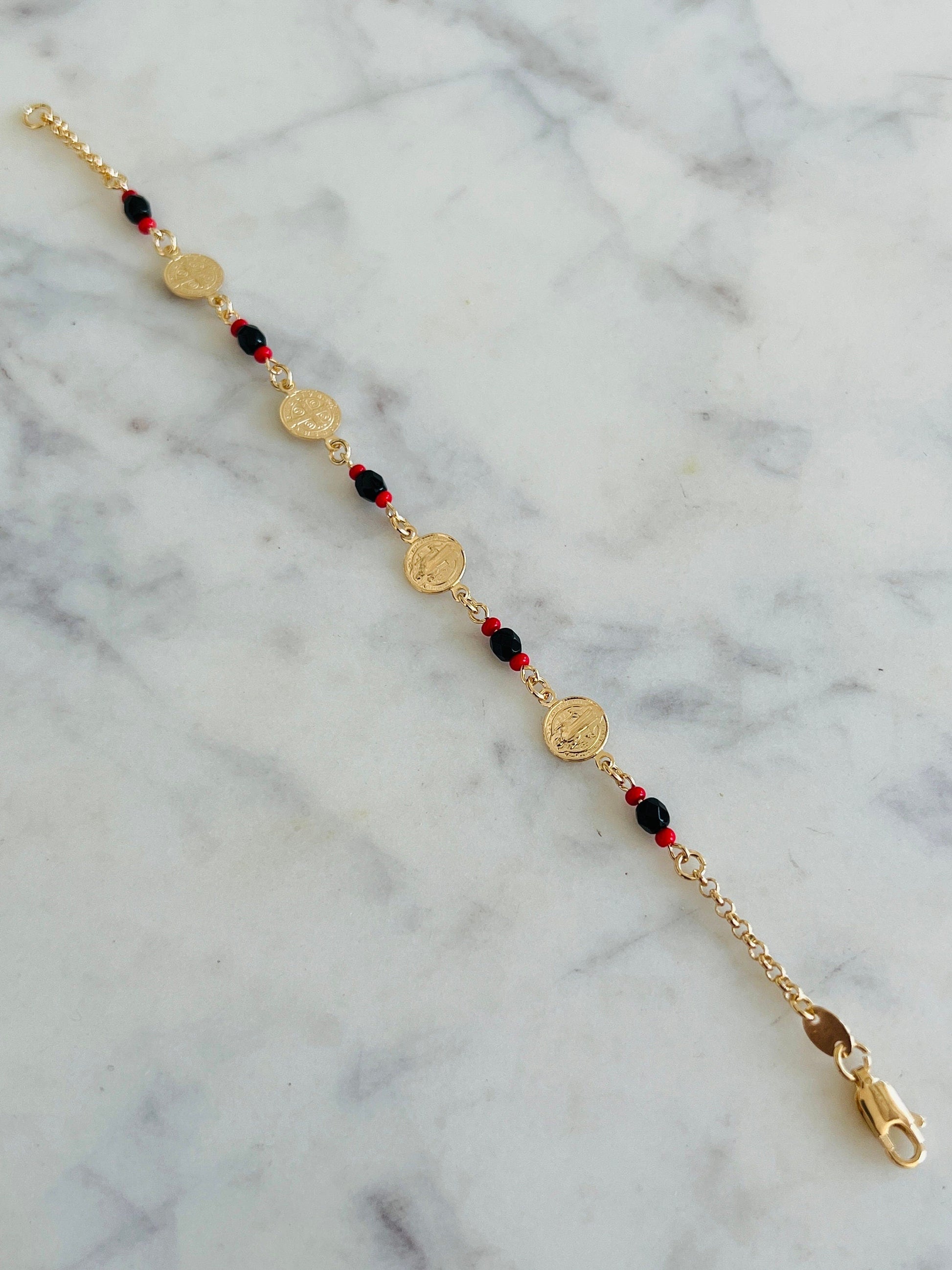 18KT Gold Filled Bracelets, Gold Filled Saint Benedict Charm Bracelet | Spiritual Protection Jewelry by HAUS OF MONOGRAM