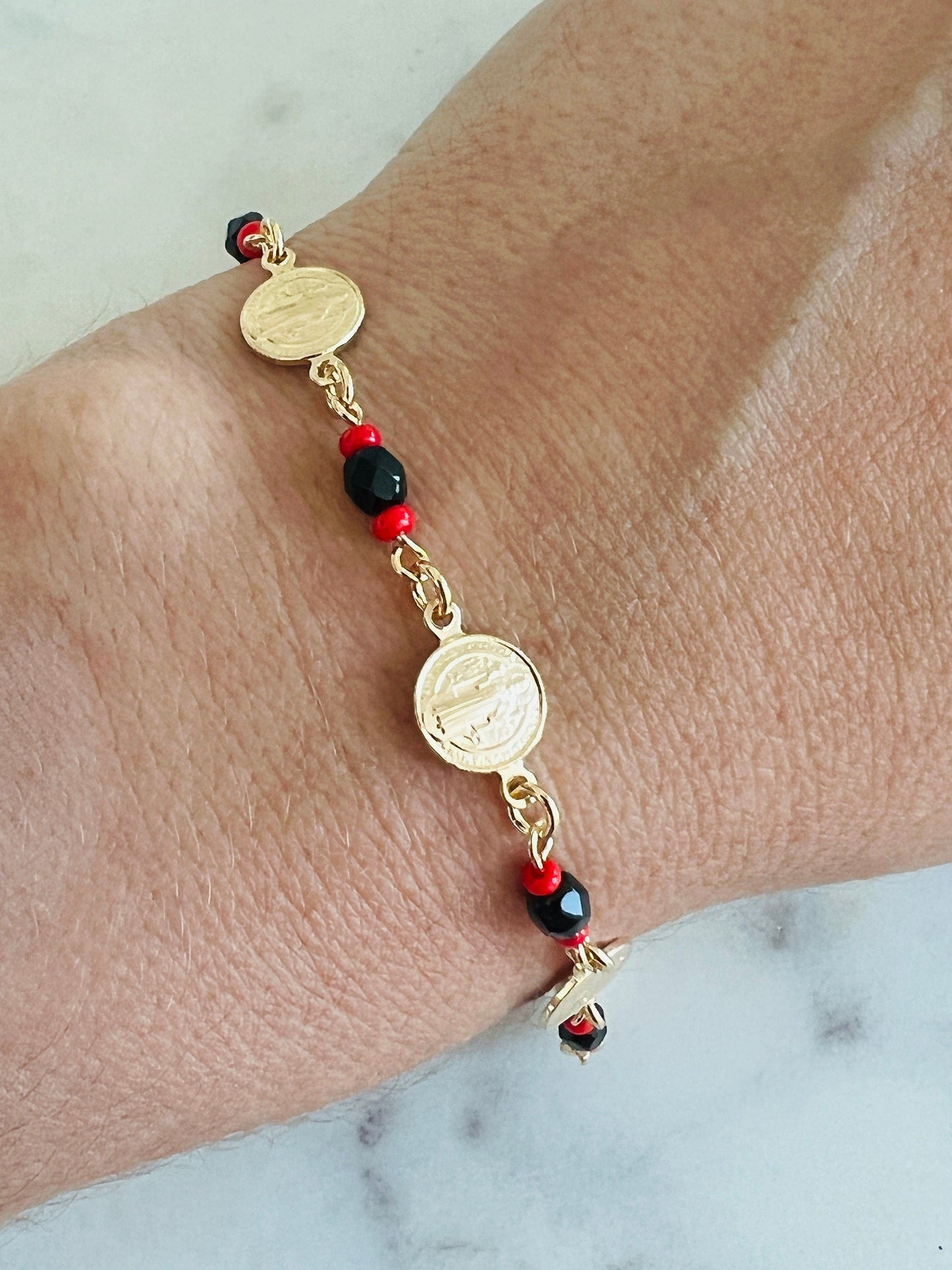 18KT Gold Filled Bracelets, Gold Filled Saint Benedict Charm Bracelet | Spiritual Protection Jewelry by HAUS OF MONOGRAM