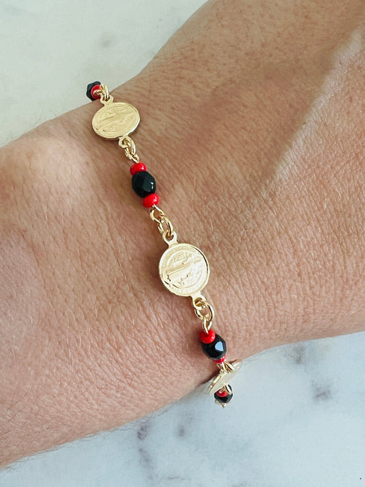 18KT Gold Filled Bracelets, Gold Filled Saint Benedict Charm Bracelet | Spiritual Protection Jewelry by HAUS OF MONOGRAM