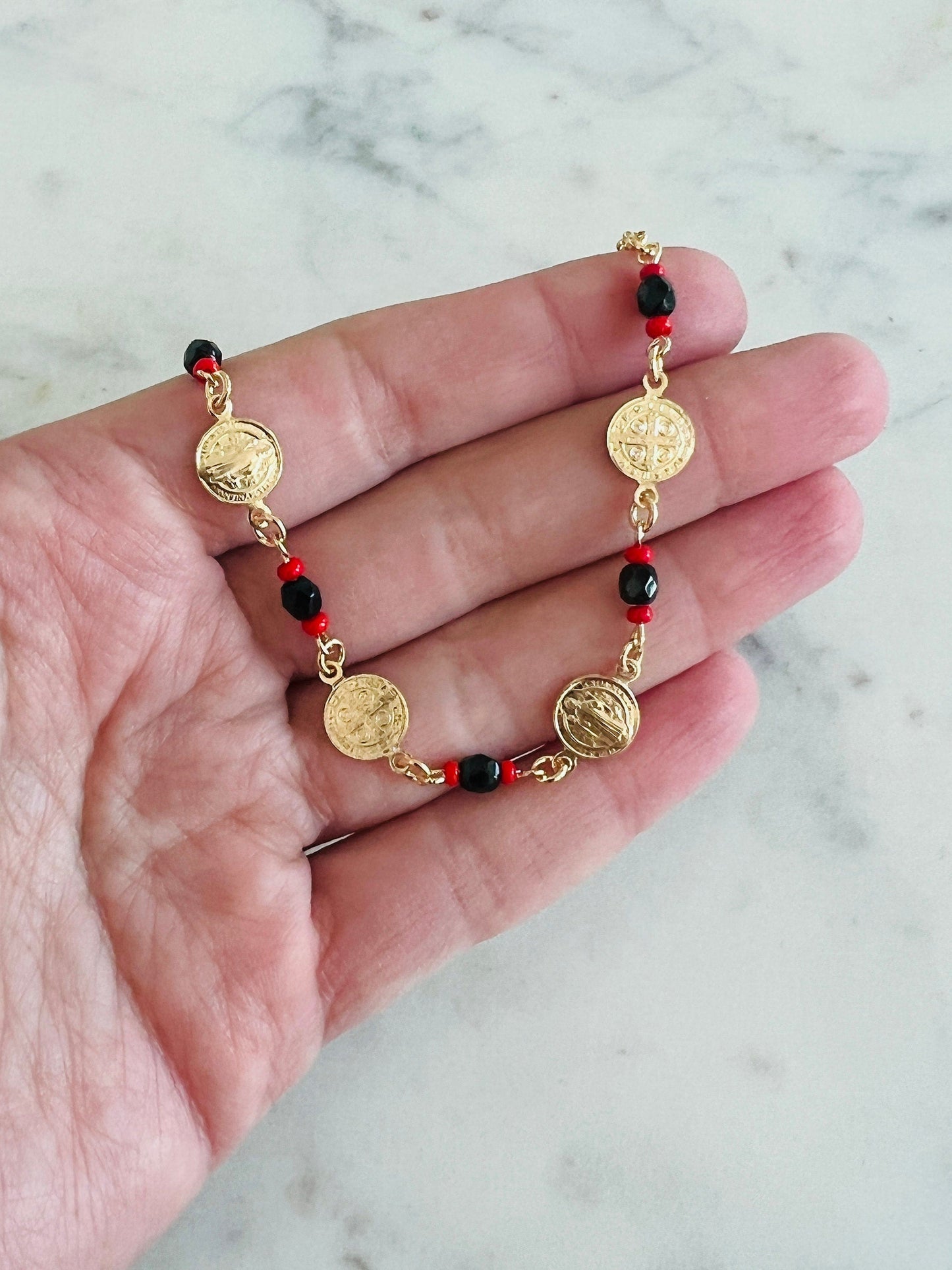 18KT Gold Filled Bracelets, Gold Filled Saint Benedict Charm Bracelet | Spiritual Protection Jewelry by HAUS OF MONOGRAM