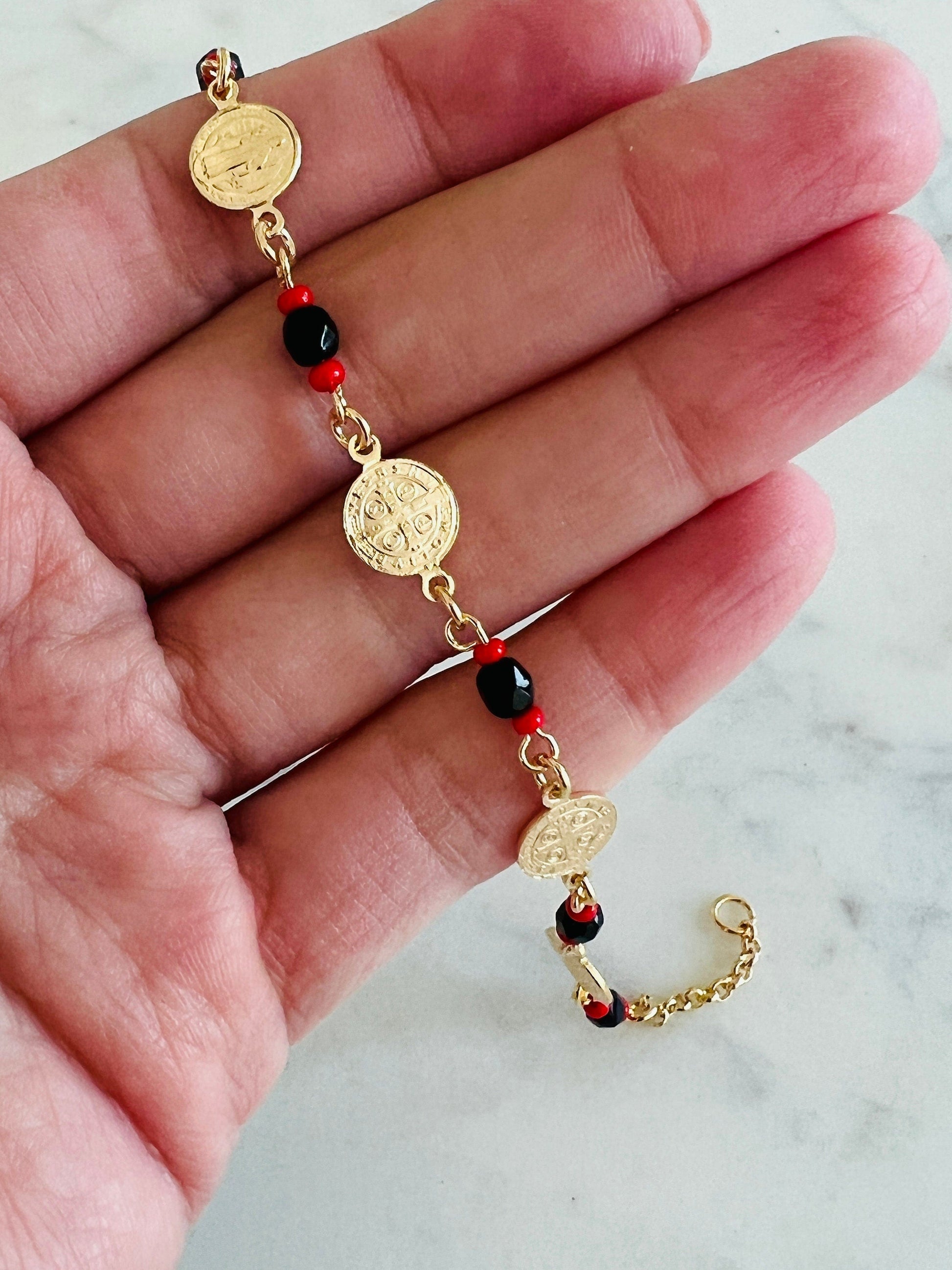 18KT Gold Filled Bracelets, Gold Filled Saint Benedict Charm Bracelet | Spiritual Protection Jewelry by HAUS OF MONOGRAM