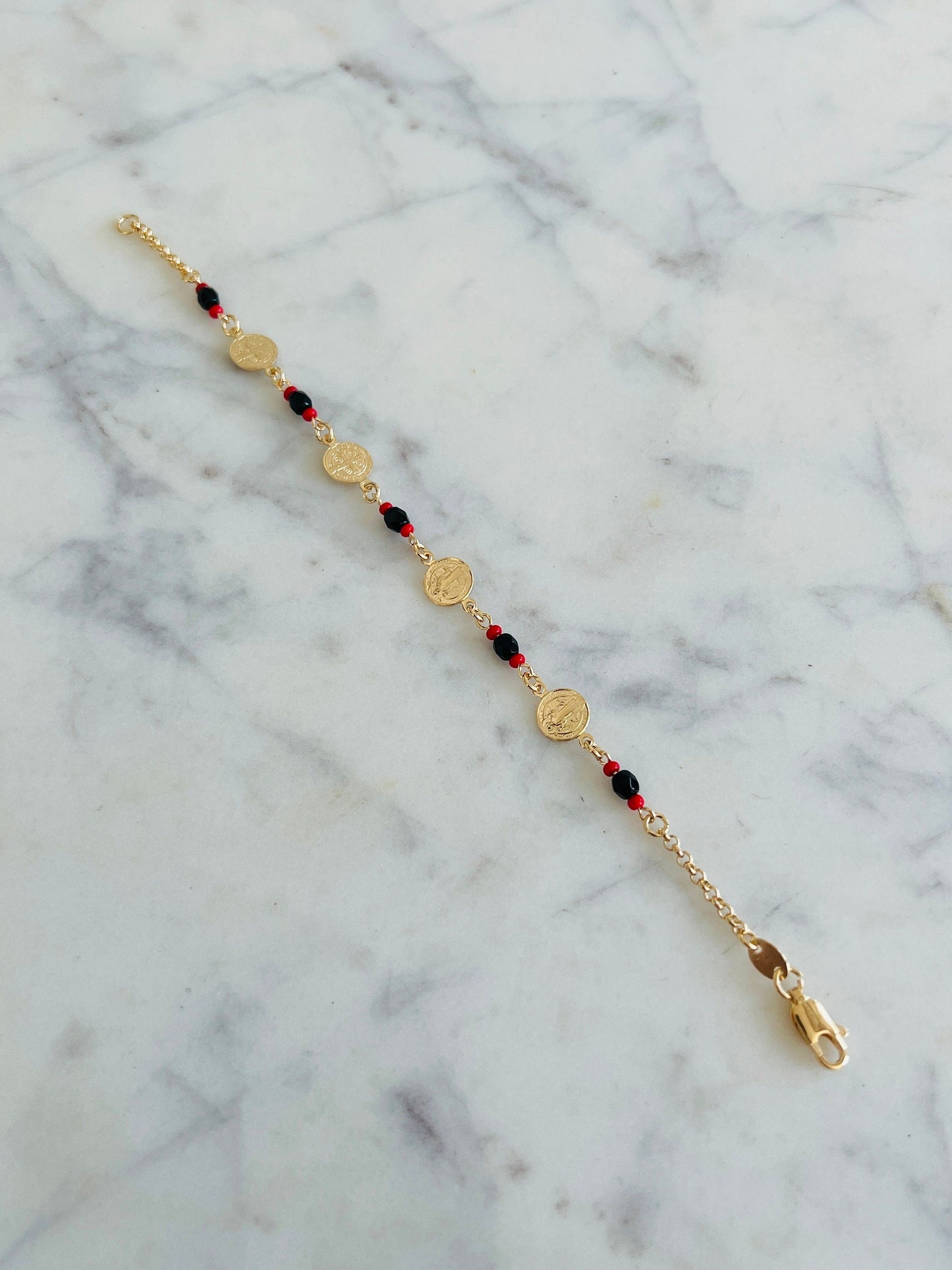 18KT Gold Filled Bracelets, Gold Filled Saint Benedict Charm Bracelet | Spiritual Protection Jewelry by HAUS OF MONOGRAM